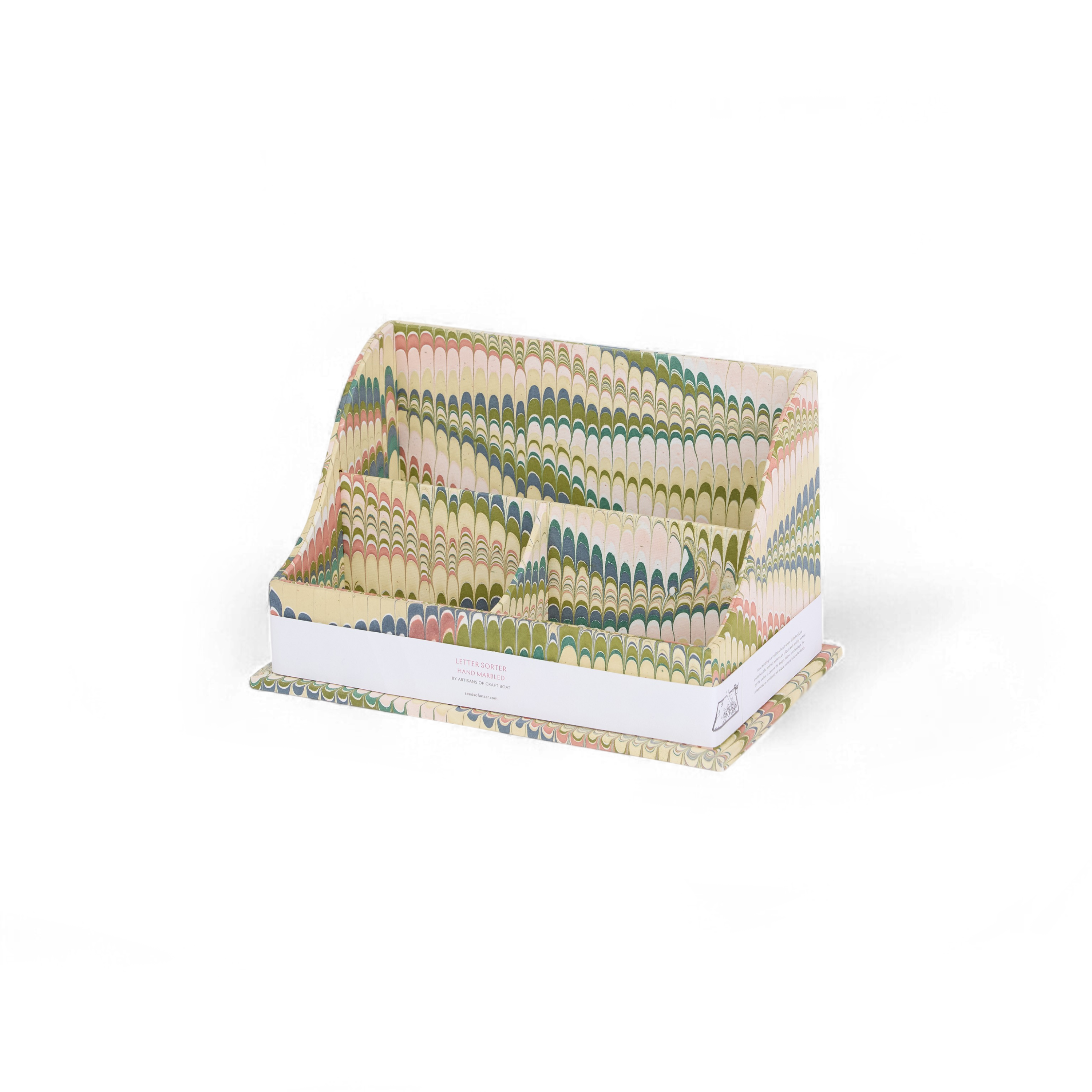 Meadow Wave – Hand Marbled Letter Sorter (10" x 6" x6")
