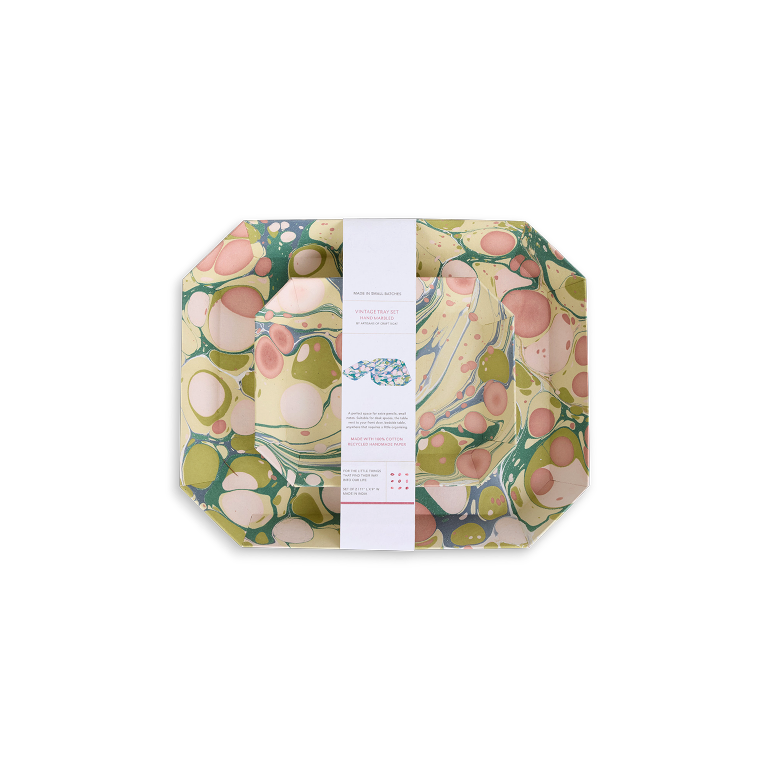Meadow Stone – Hand Marbled Octagon Tray Set (Set of 2) (Large: 9" x 11" x 1.5")
