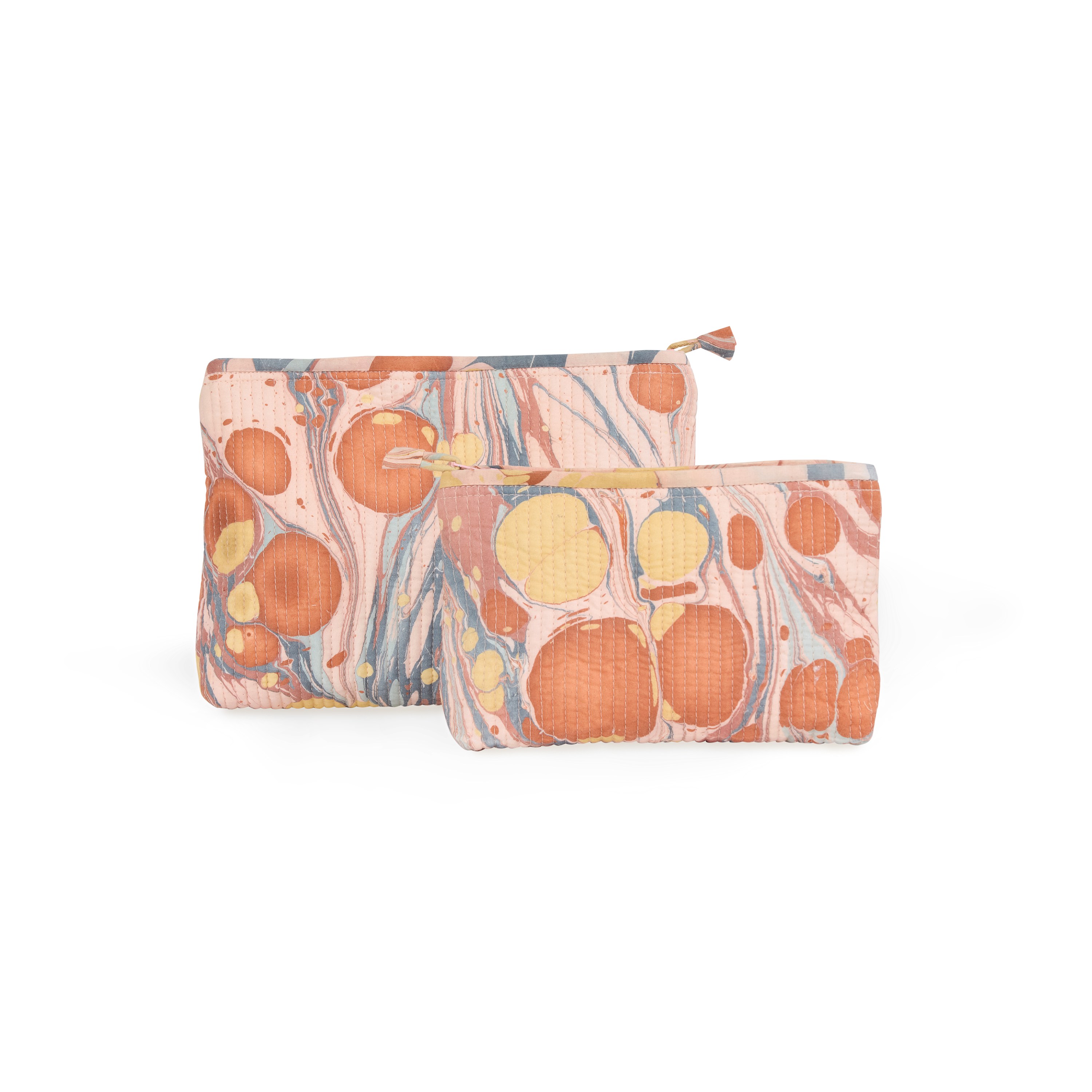 Sunset Stone – Hand Marbled Quilted Cotton Pouch (Small – 7.5" × 4.5" × 2")