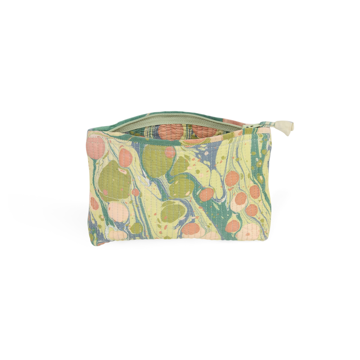 Meadow Stone – Hand Marbled Quilted Cotton Pouch Large – 9.5" × 6.5" × 3"