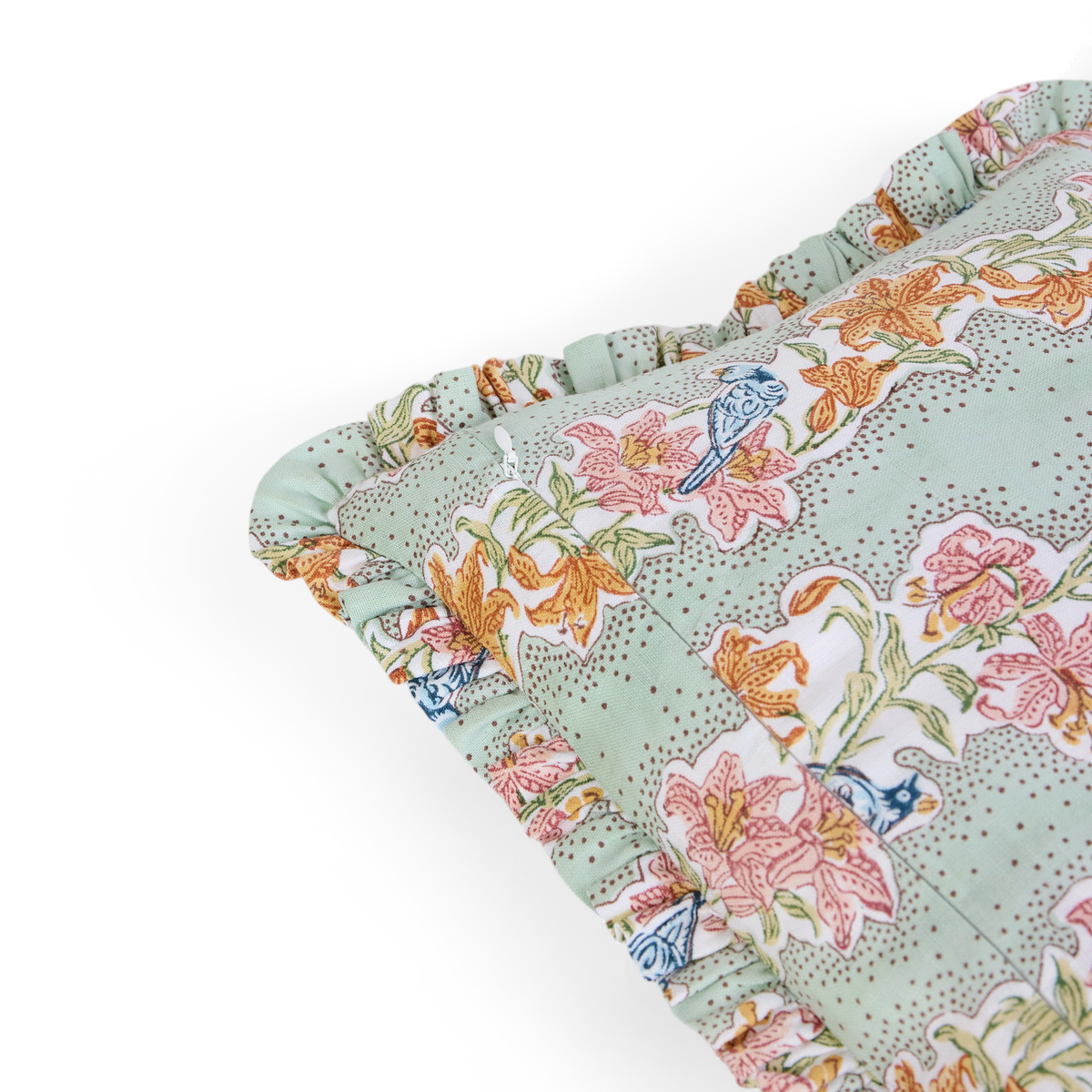 Parrot Garden – Hand Block Printed Linen Pillow Cover (12" x 16")
