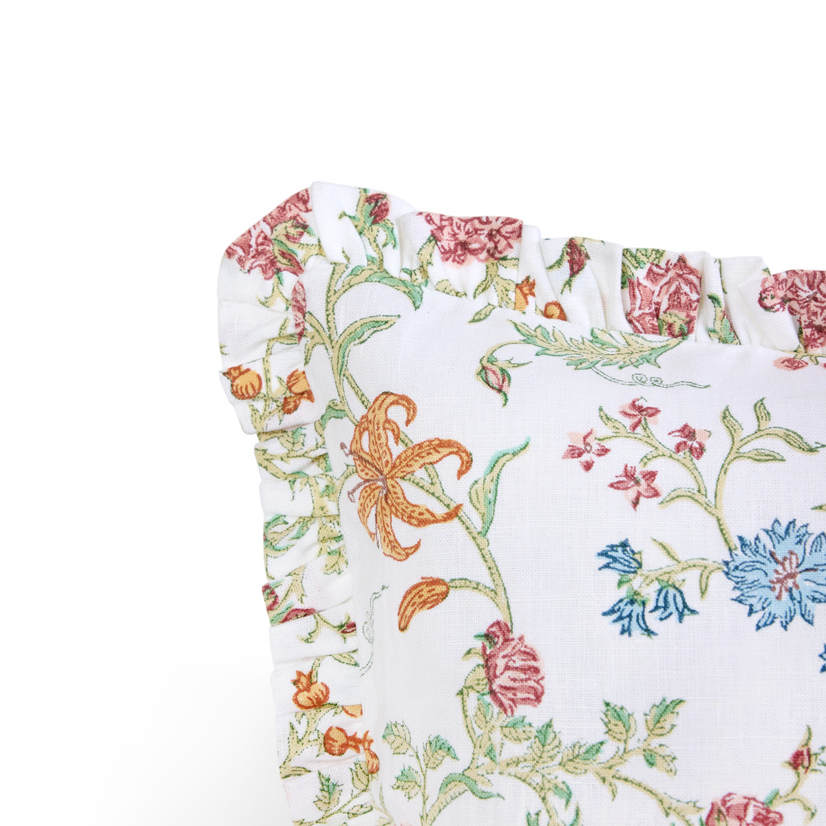 Moonflower Meadow – Hand Block Printed Linen Pillow Cover (12" x 16")