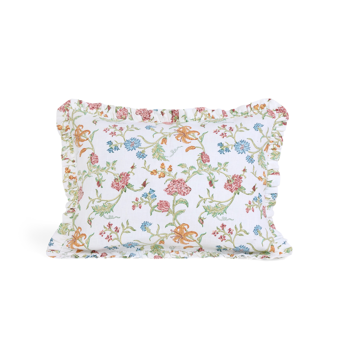 Moonflower Meadow – Hand Block Printed Linen Pillow Cover (12" x 16")