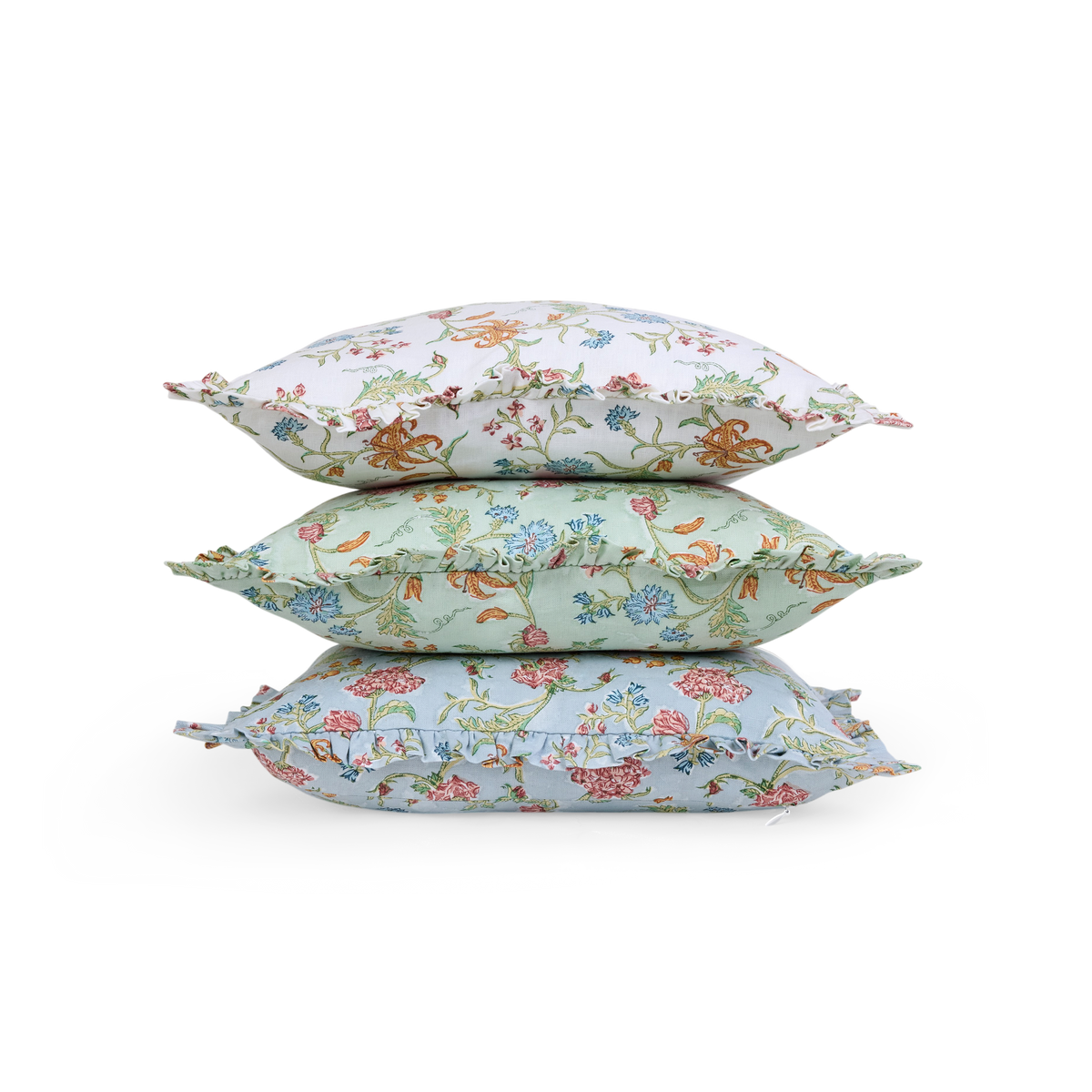 Moonflower Meadow – Hand Block Printed Linen Pillow Cover (12" x 16")
