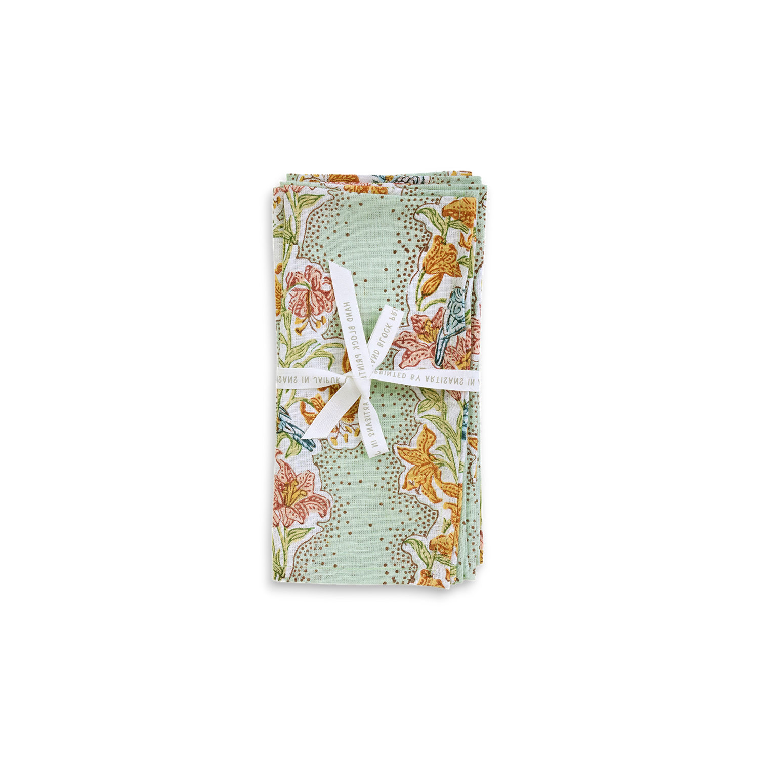 Parrot Garden – Hand Block Printed Linen Napkin (Set of 2) (18" x 18")