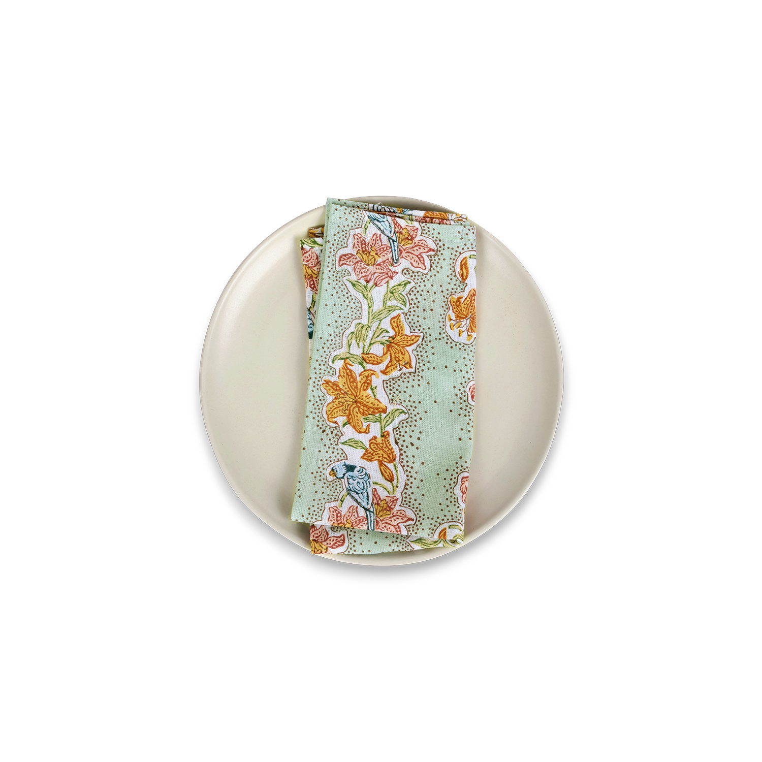 Parrot Garden – Hand Block Printed Linen Napkin (Set of 2) (18" x 18")