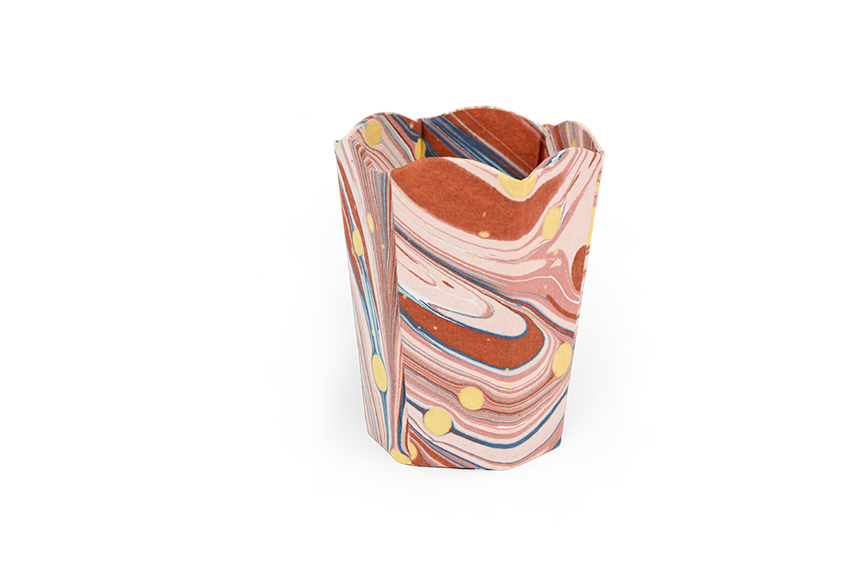 Sunset Swirl – Hand Marbled Scalloped Pen Pot (3.25" W x 3.25" D x 4.5" H )