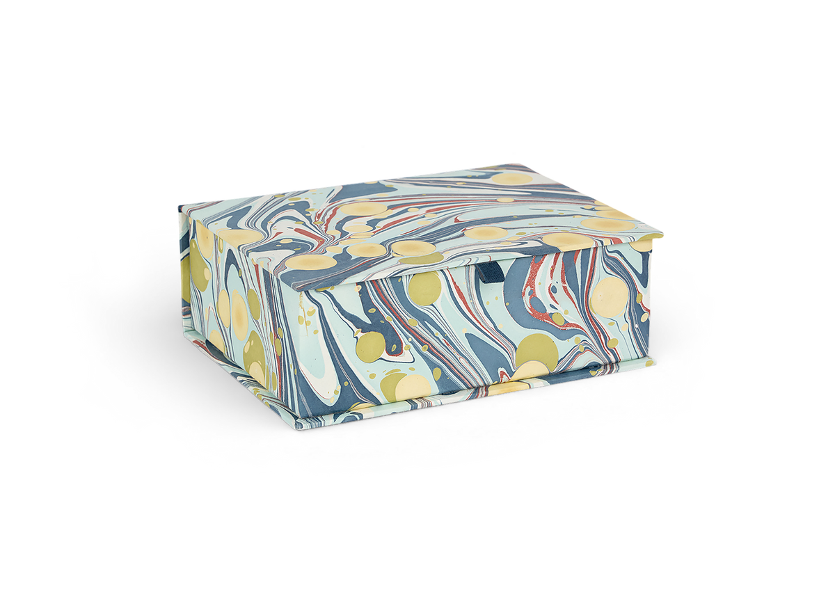 Ocean Stone – Hand Marbled Keepsake Box (9.5" x 7" x 3.5" | 100% Recycled Cotton Paper)