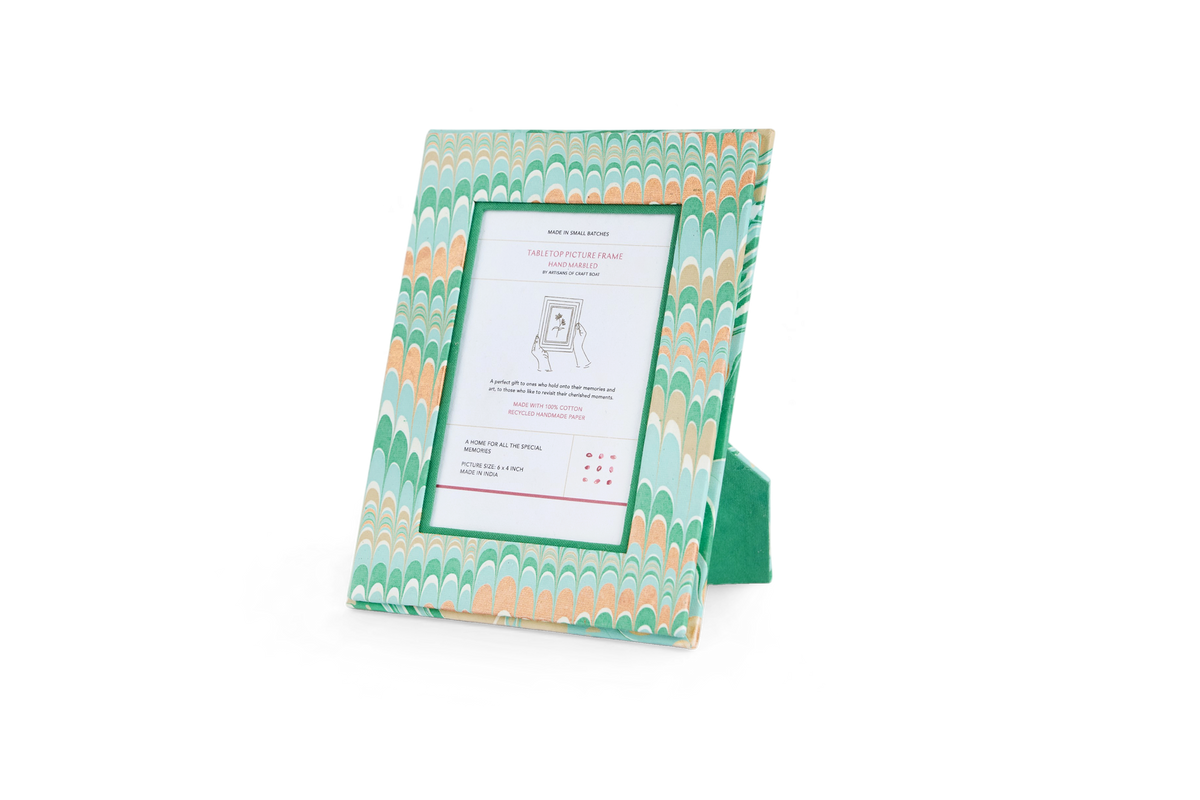 Celadon Green Mountain – Hand Marbled Tabletop Picture Frame (7.25" x 5.75", fits 6" x 4" photo)