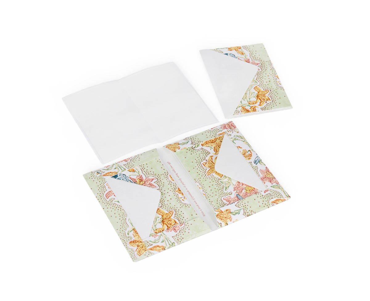 Parrot Garden – Hand Printed Greeting Card Folder Set (6” x 4” | 100% Recycled Cotton Paper)