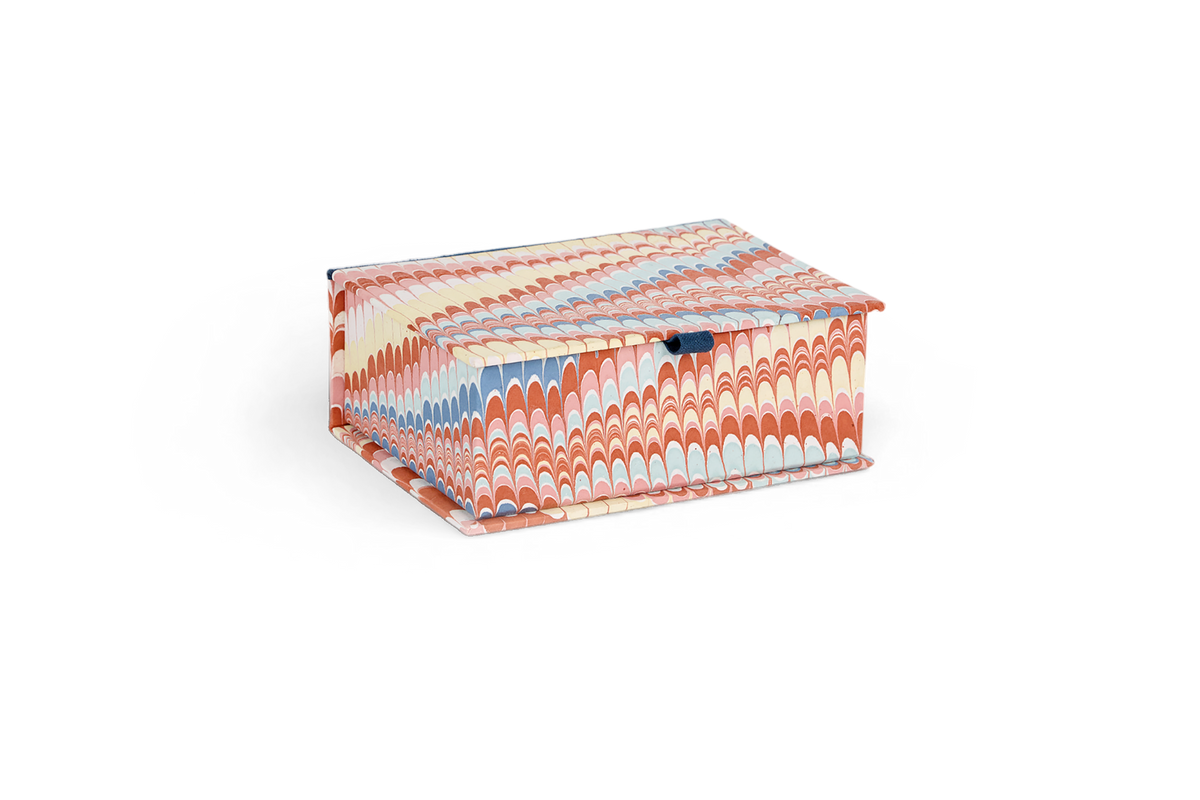 Sunset Wave – Hand Marbled Keepsake Box (6.75” x 5” x 2.75” | 100% Recycled Cotton Paper)