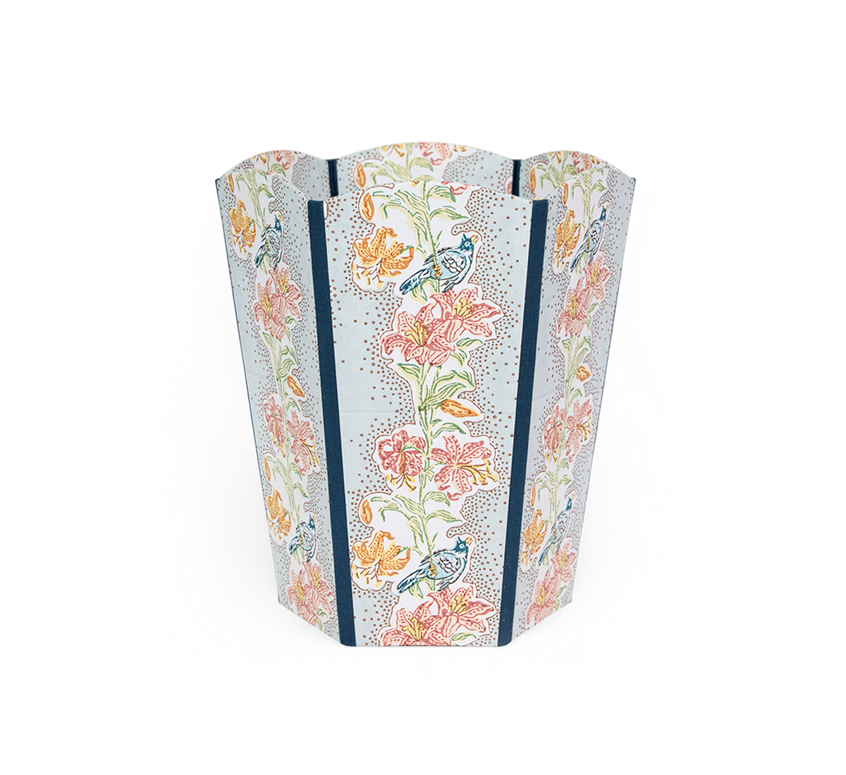 Sky Garden – Hand Block Printed Scalloped Basket (9.5" W x 9.5" D x 12" H.)