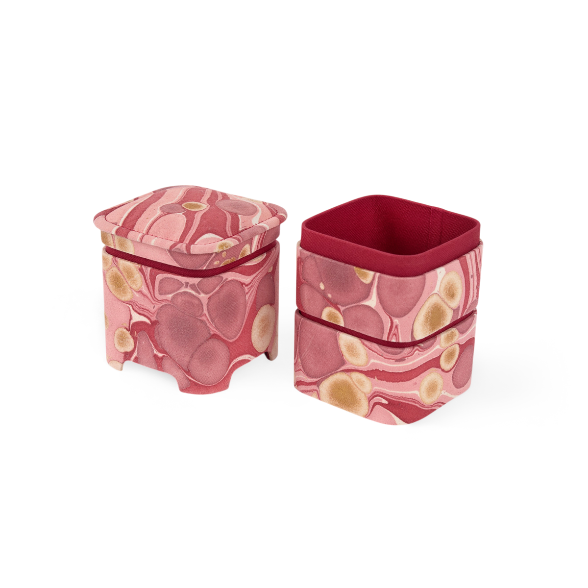 Garnet Red Pebble – Hand Marbled Organizer Set (4" × 4" × 8" | Set of 3)