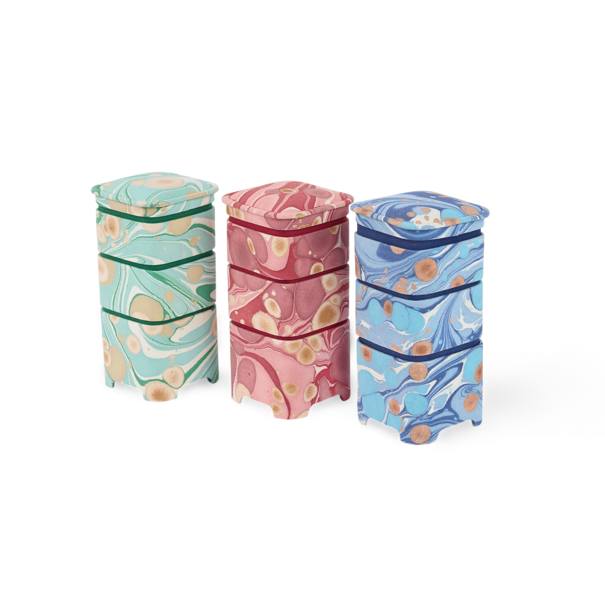 Celadon Green Pebble – Hand Marbled Organizer Set (4" × 4" × 8" | Set of 3)