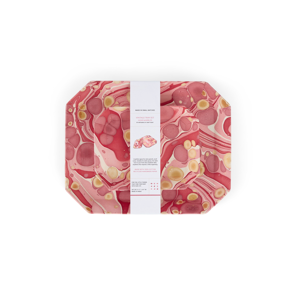 Garnet Red Pebble – Hand Marbled Octagon Tray Set (Set of 2) (Large: 9" x 11" x 1.5")