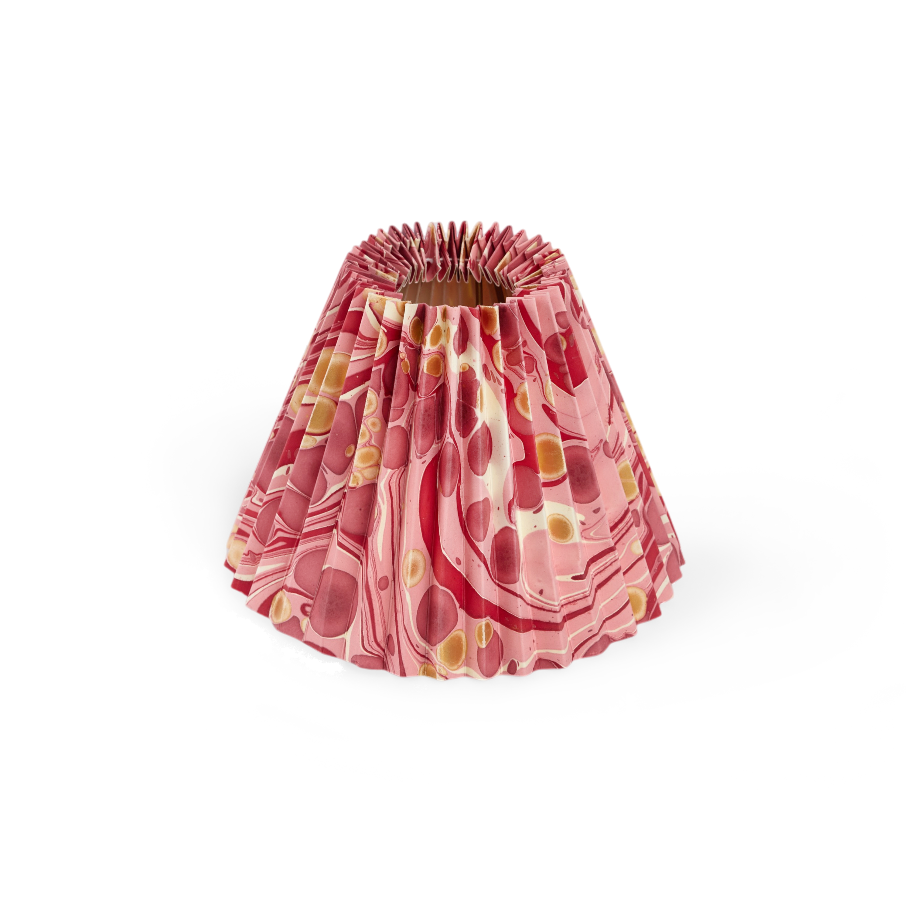 Garnet Red Pebble – Hand Marbled Pleated Lampshade ( 8” H X 10” W x 5.5 Ø | 100% Recycled Cotton Paper)