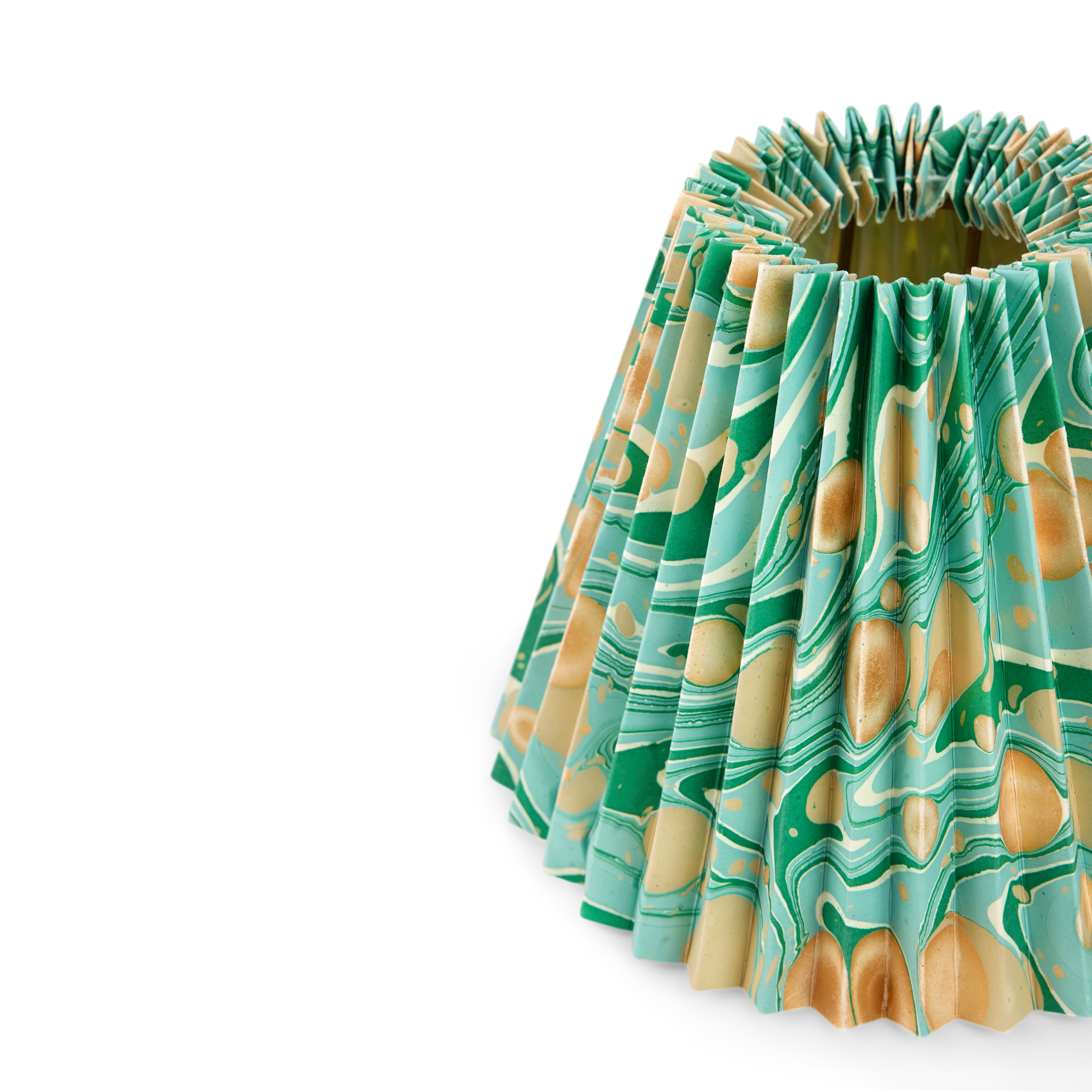 Celadon Green Pebble – Hand Marbled Pleated Lampshade ( 8” H X 10” W x 5.5 Ø | 100% Recycled Cotton Paper)