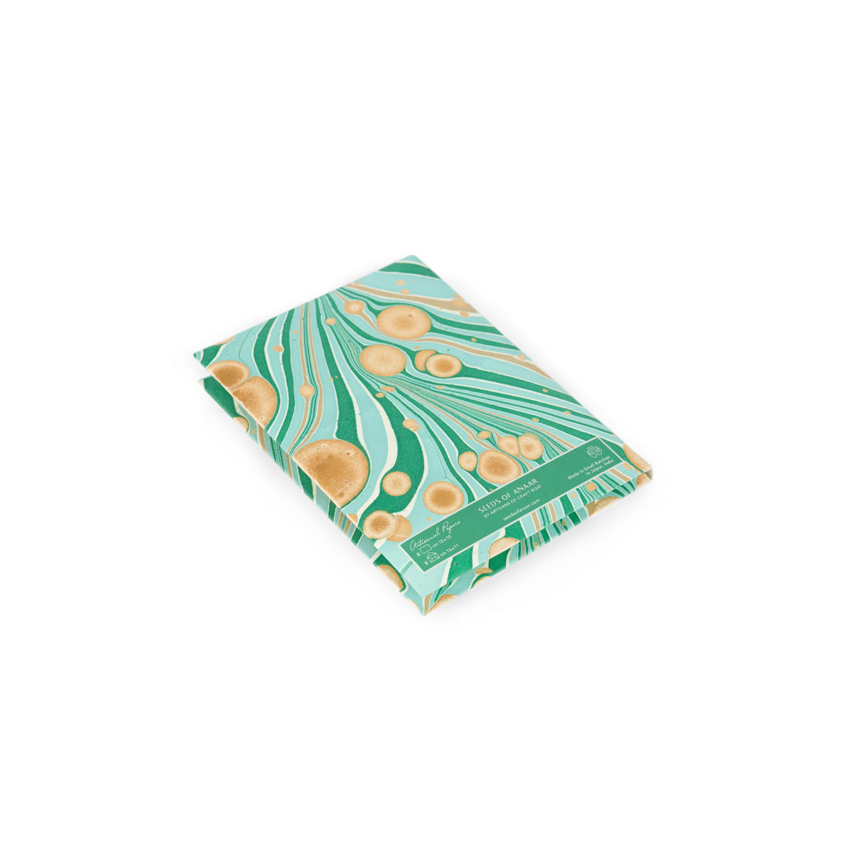 Celadon Green Fire Whirl – Hand Marbled Greeting Card Folder Set (6” x 4” | 100% Recycled Cotton Paper)