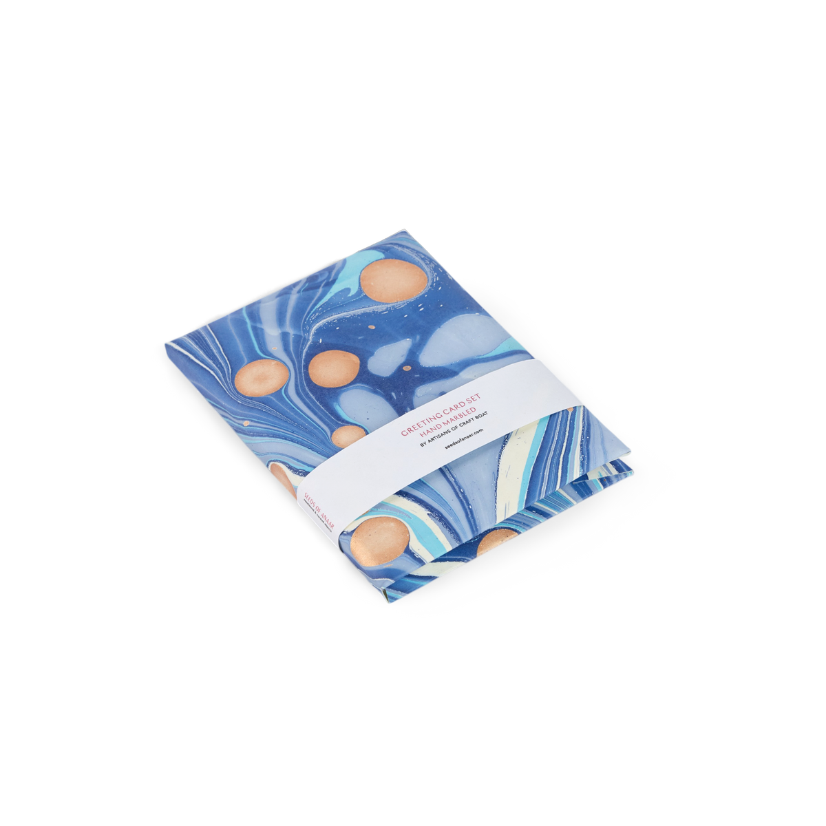 Harbor Blue Fire Whirl – Hand Marbled Greeting Card Folder Set (6” x 4” | 100% Recycled Cotton Paper)