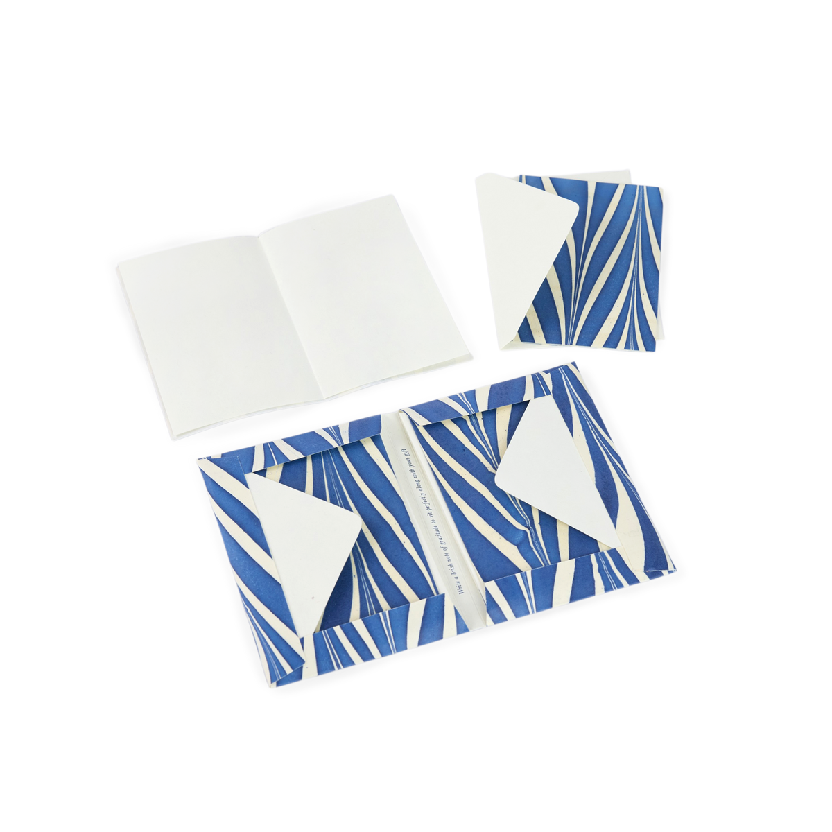 Harbor Blue Banyan – Hand Marbled Greeting Card Folder Set (6” x 4” | 100% Recycled Cotton Paper)