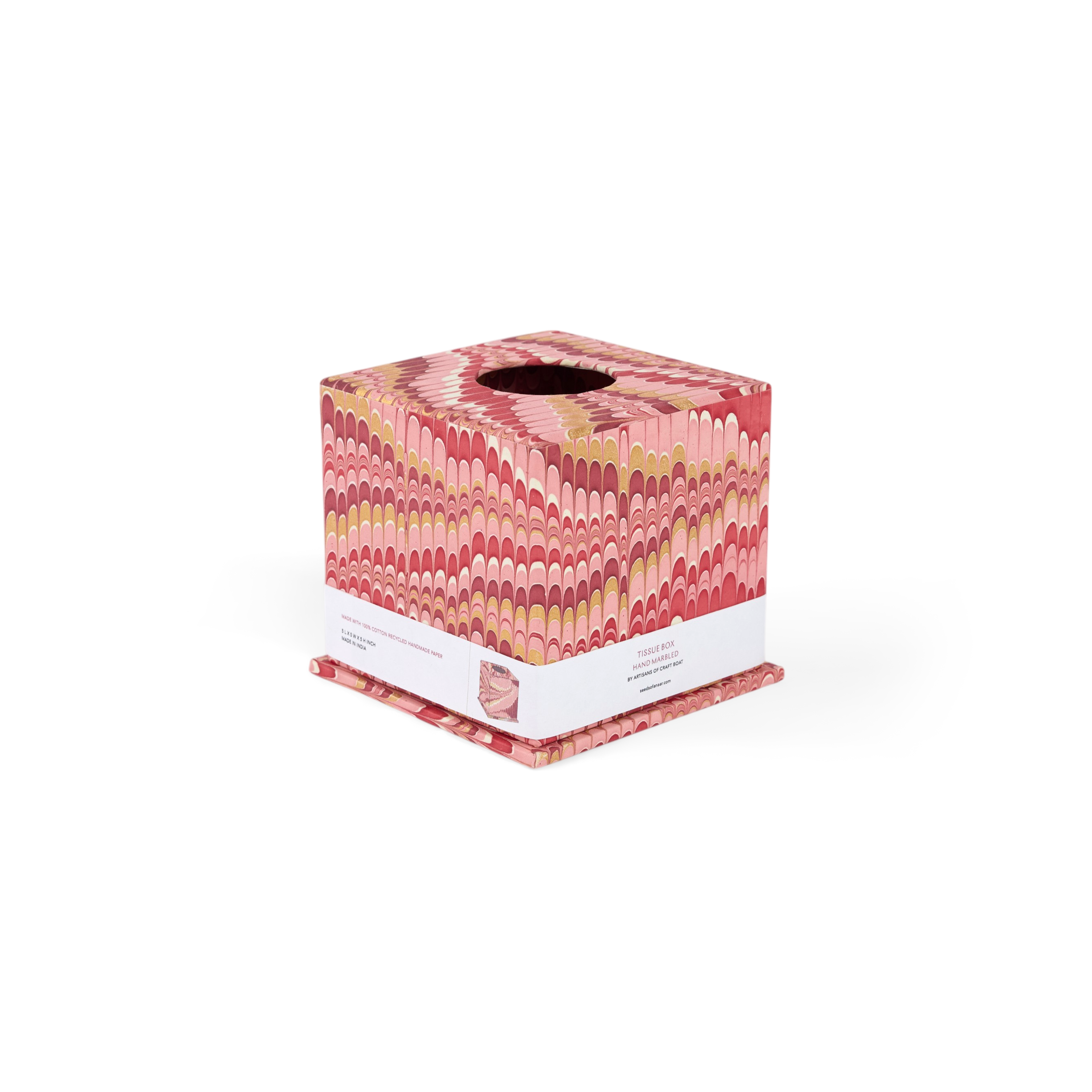 Garnet Red Mountain – Hand Marbled Tissue Box (5.25” H × 5” W × 5” D | 100% Recycled Cotton Paper)