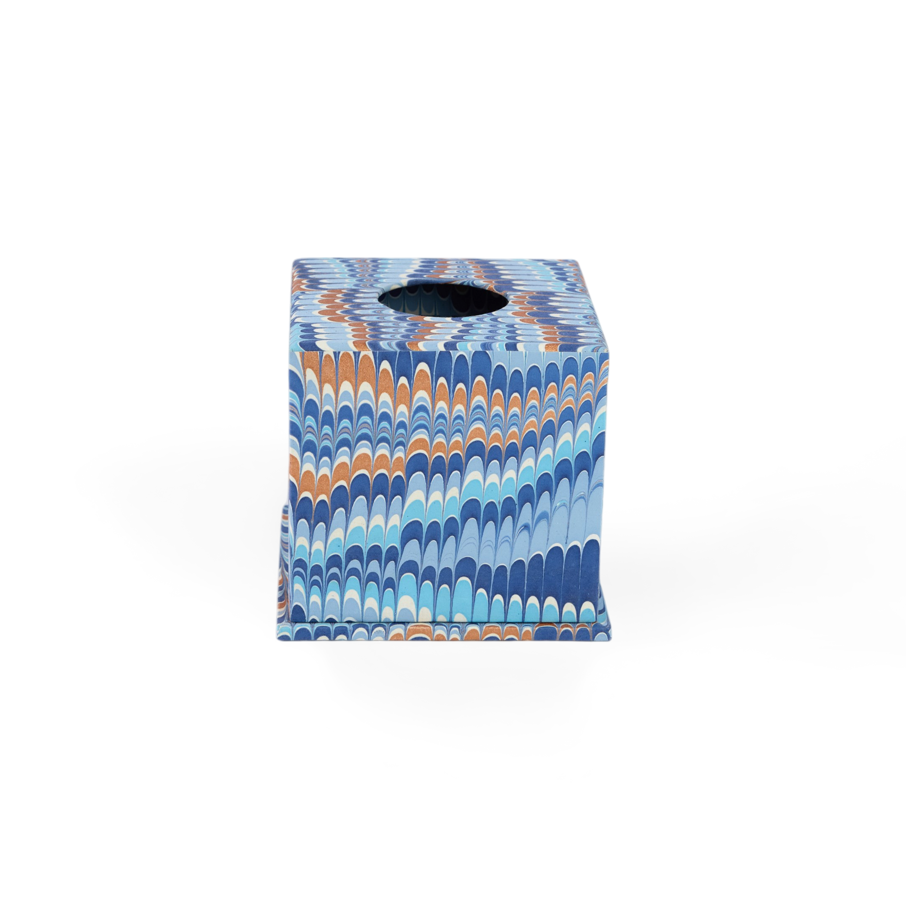 Harbor Blue Mountain – Hand Marbled Tissue Box (5.25” H × 5” W × 5” D | 100% Recycled Cotton Paper)