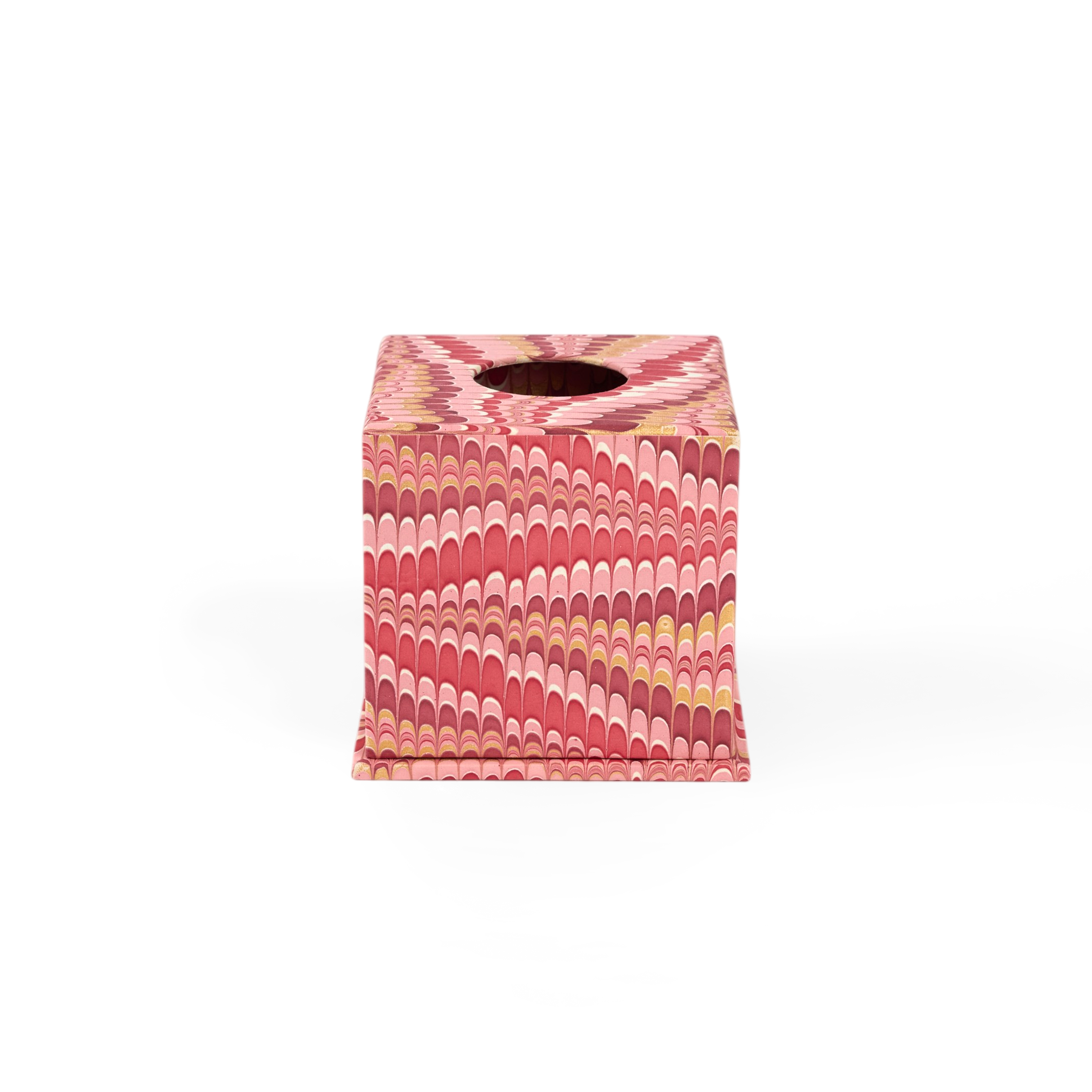 Garnet Red Mountain – Hand Marbled Tissue Box (5.25” H × 5” W × 5” D | 100% Recycled Cotton Paper)