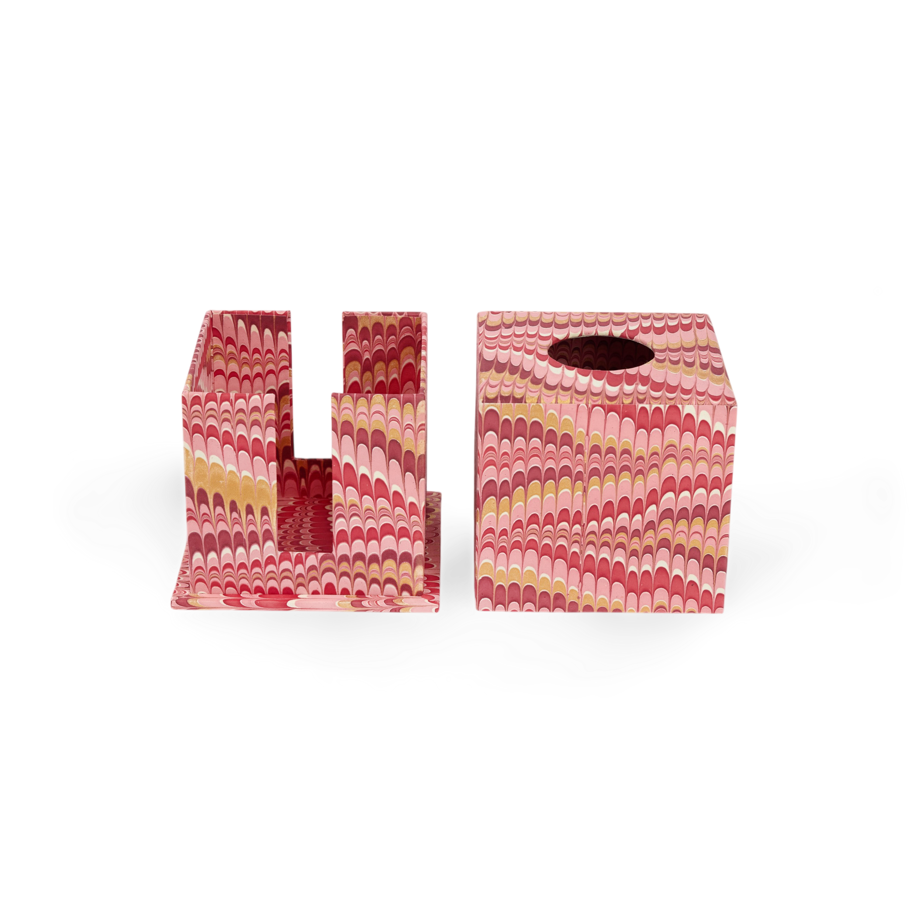 Garnet Red Mountain – Hand Marbled Tissue Box (5.25” H × 5” W × 5” D | 100% Recycled Cotton Paper)
