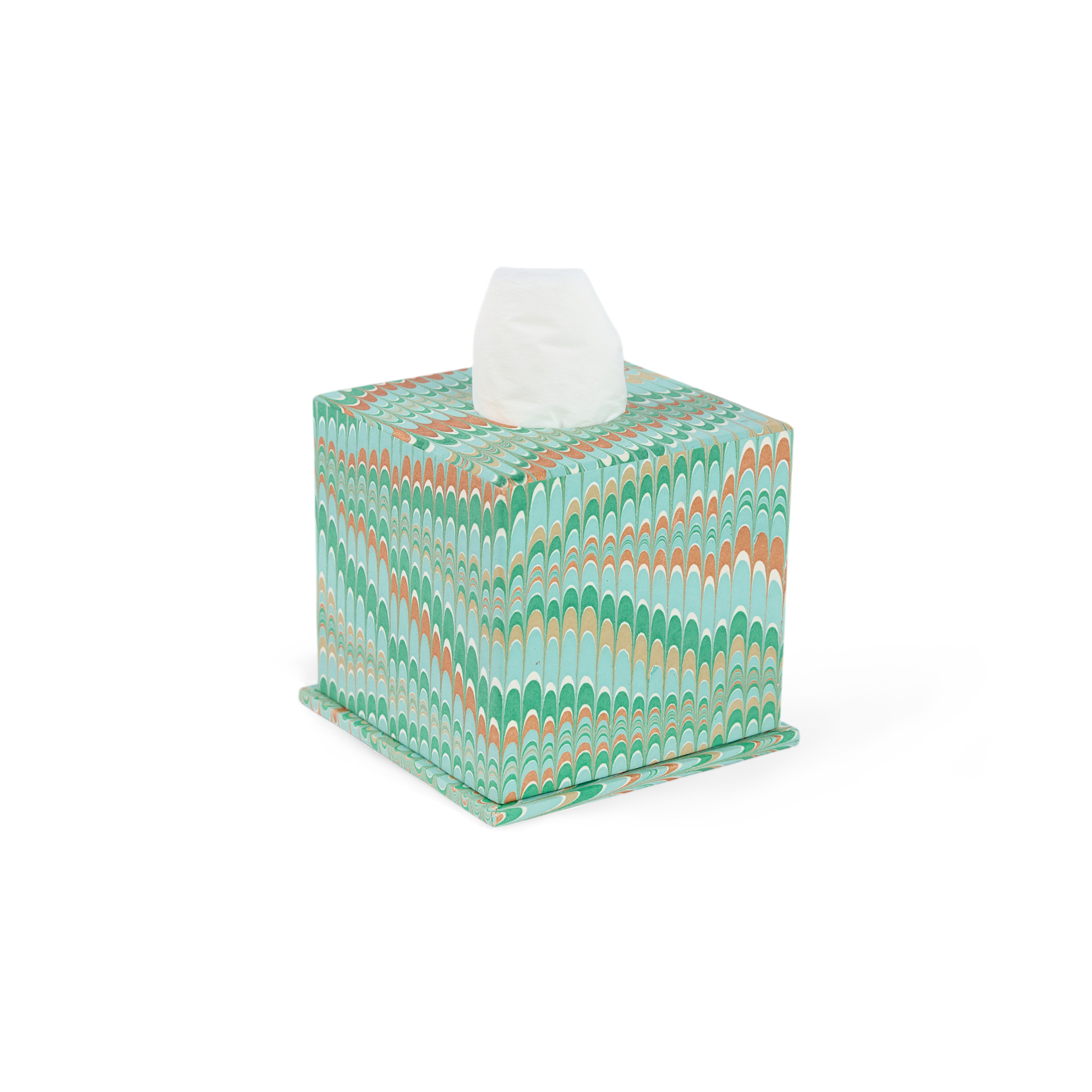 Celadon Green Mountain – Hand Marbled Tissue Box (5.25” H × 5” W × 5” D | 100% Recycled Cotton Paper)