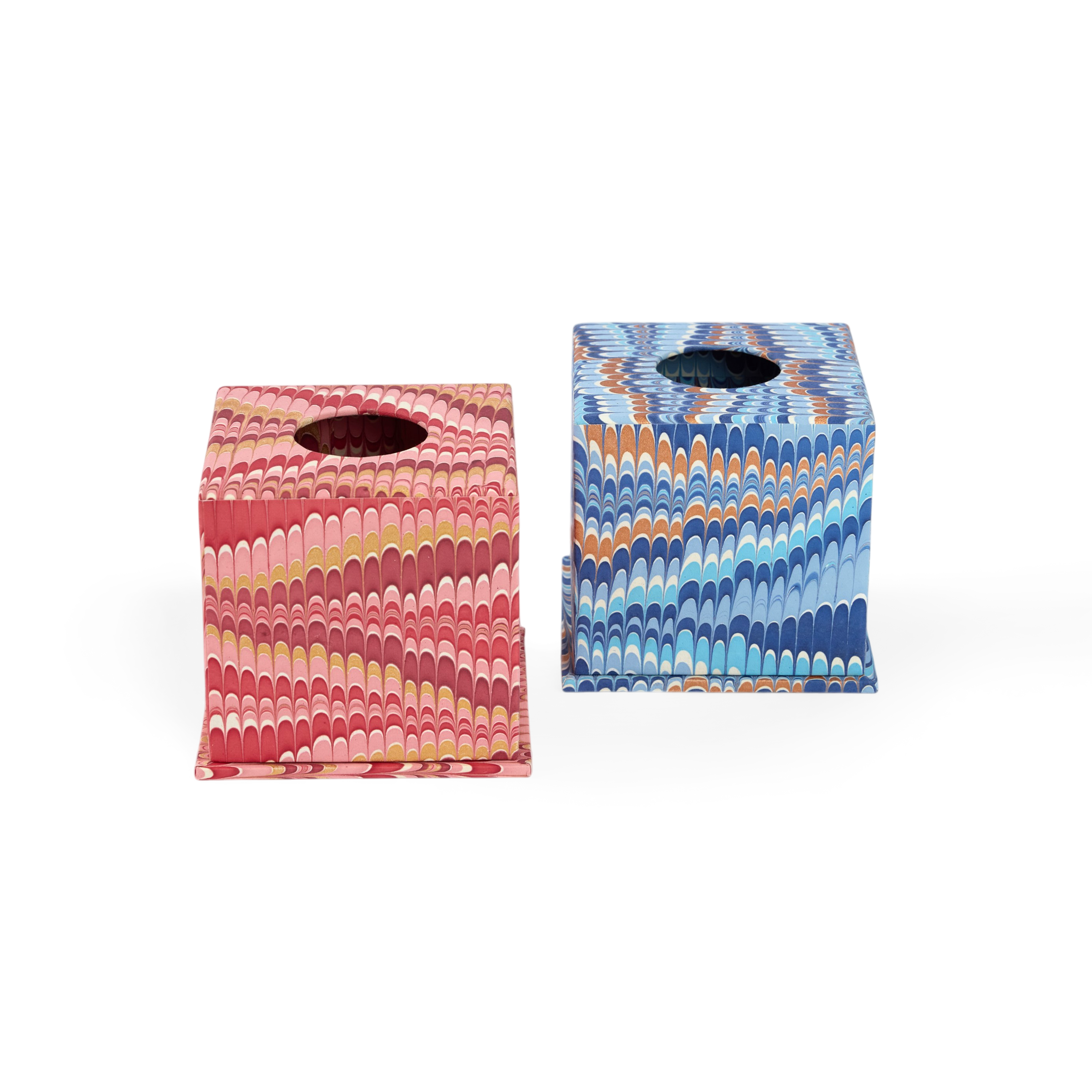 Harbor Blue Mountain – Hand Marbled Tissue Box (5.25” H × 5” W × 5” D | 100% Recycled Cotton Paper)