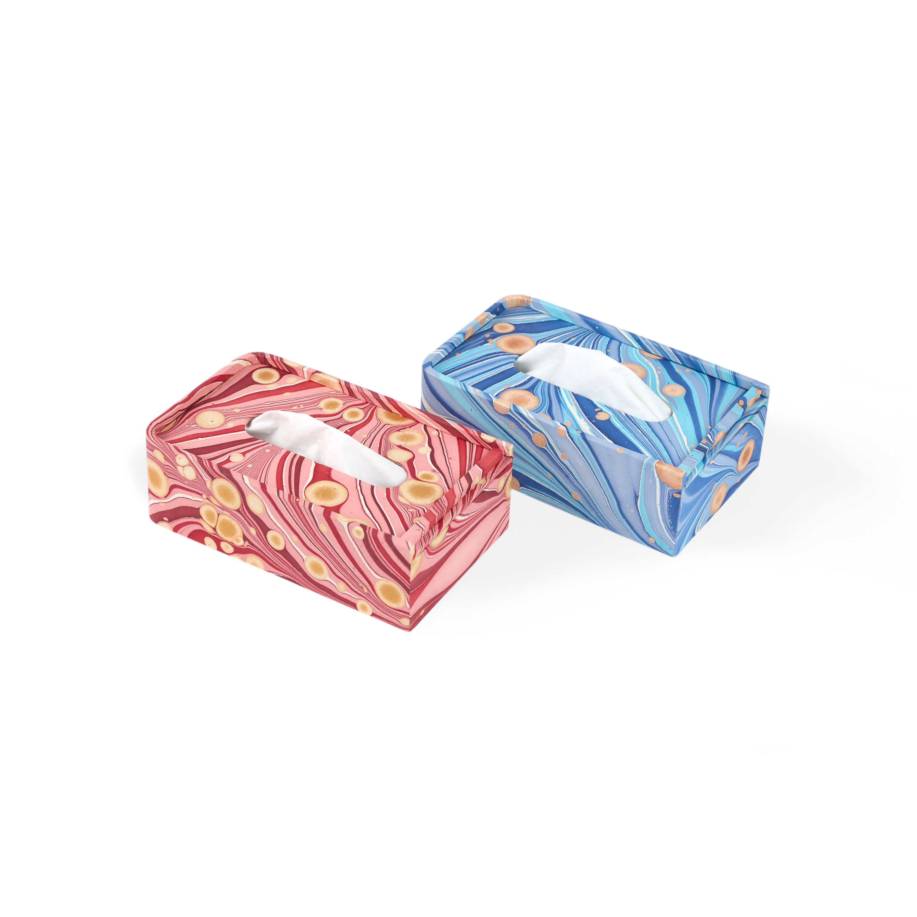 Garnet Red Fire Whirl – Hand Marbled Tissue Box Cover (5.25” W x 8.5” L x 2.75” H)