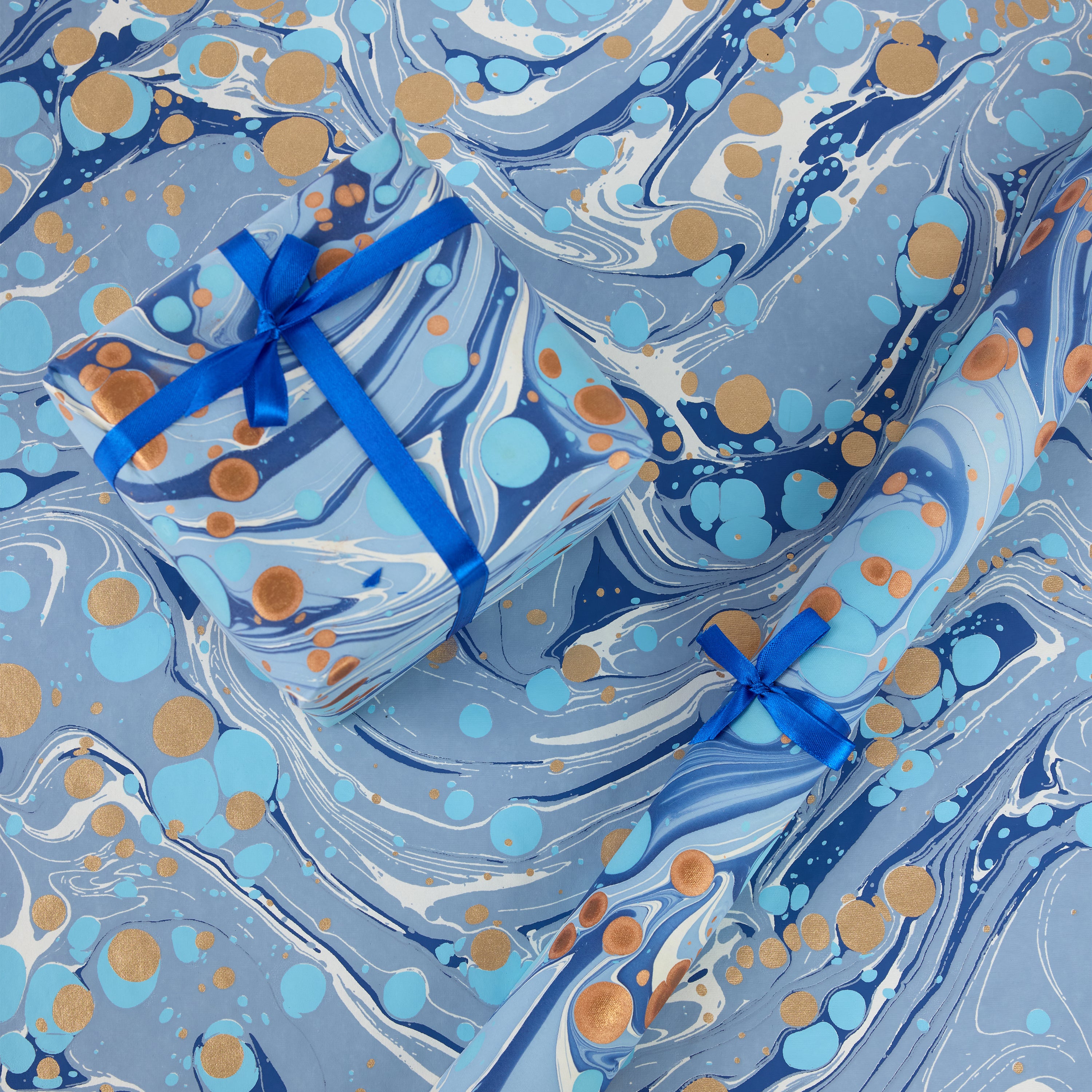 Harbor Blue Pebble – Hand Printed Wrapping Paper Sheet ( 21" x 29" | 100% Recycled Cotton Paper)