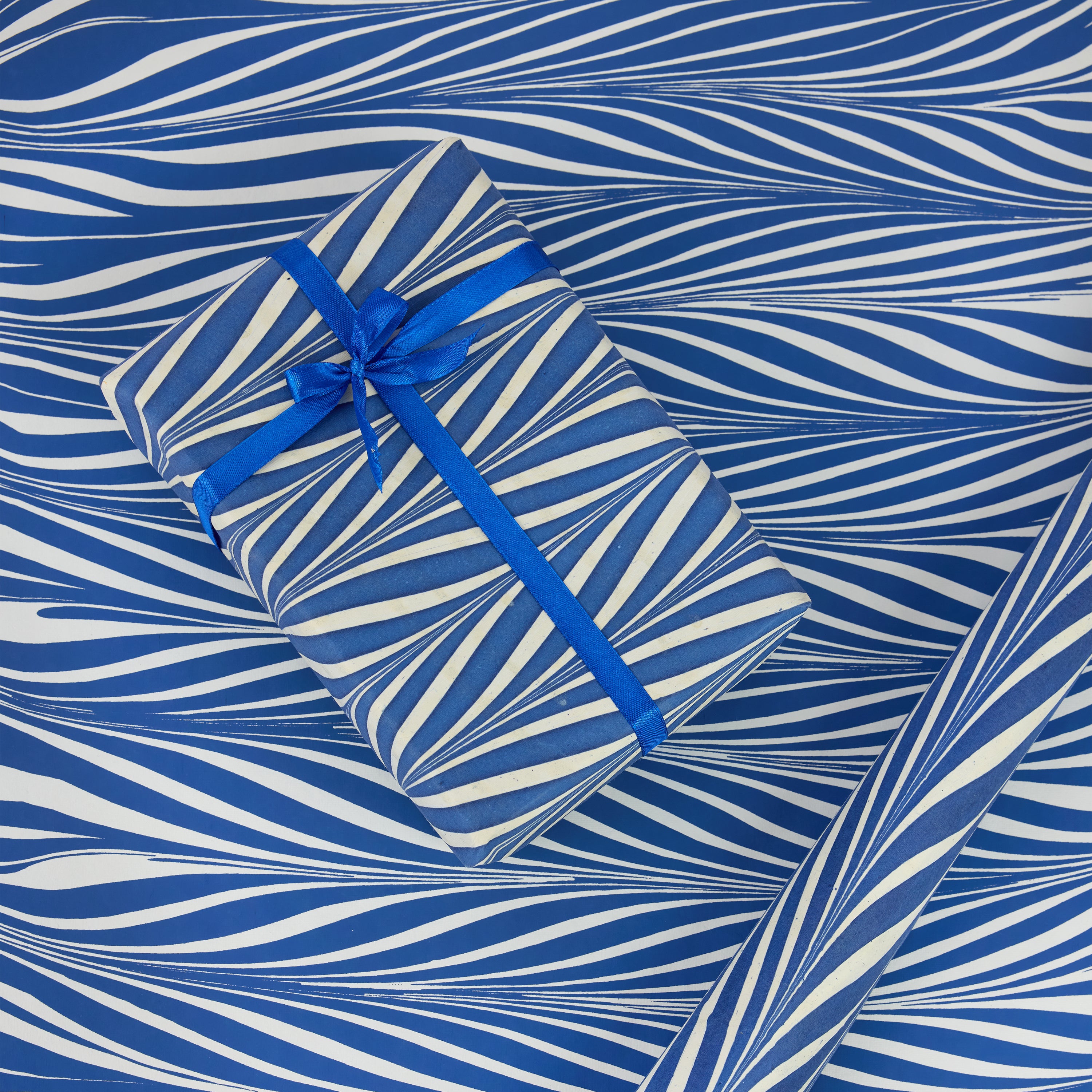 Harbor Blue Banyan – Hand Printed Wrapping Paper Sheet ( 21" x 29" | 100% Recycled Cotton Paper)