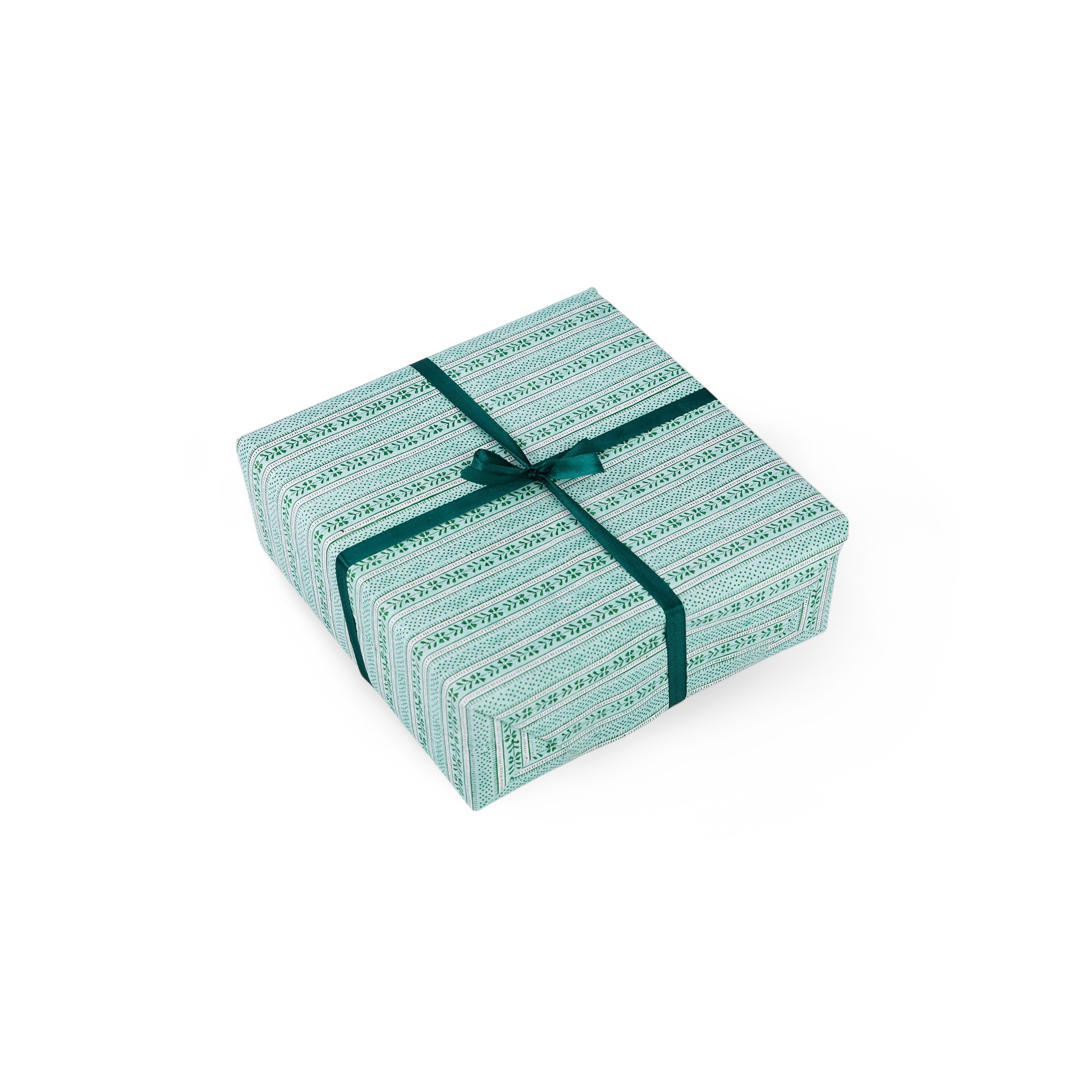 Celadon Green Floral Stripe – Hand Block Printed Wrapping Paper Sheet ( 21" x 29" | 100% Recycled Cotton Paper)