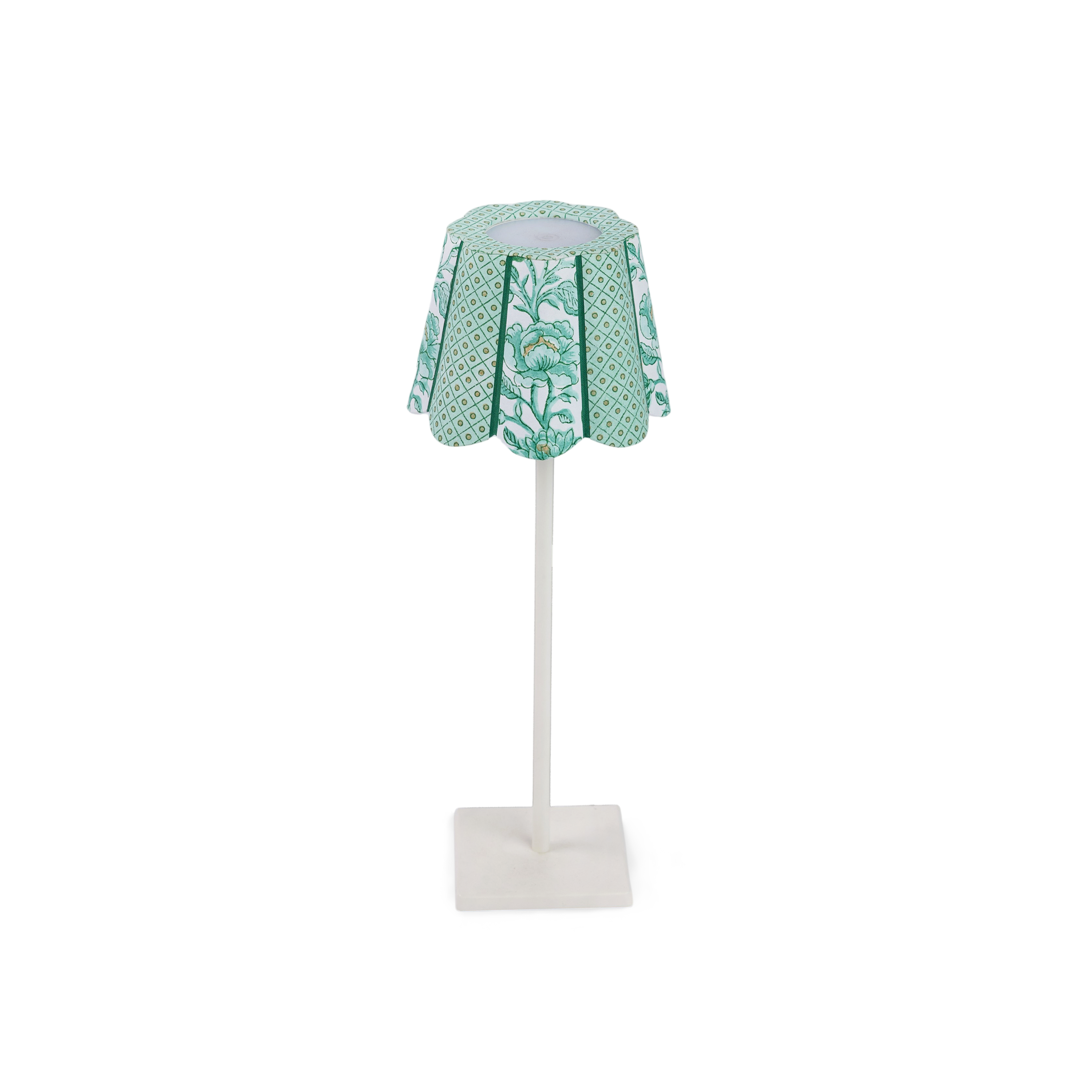 Celadon Green Blooming Trellis – Hand Block Printed Lampshade Cover (4" H x 5.5" W x 4" Ø | 100% Recycled Cotton Handmade Paper)