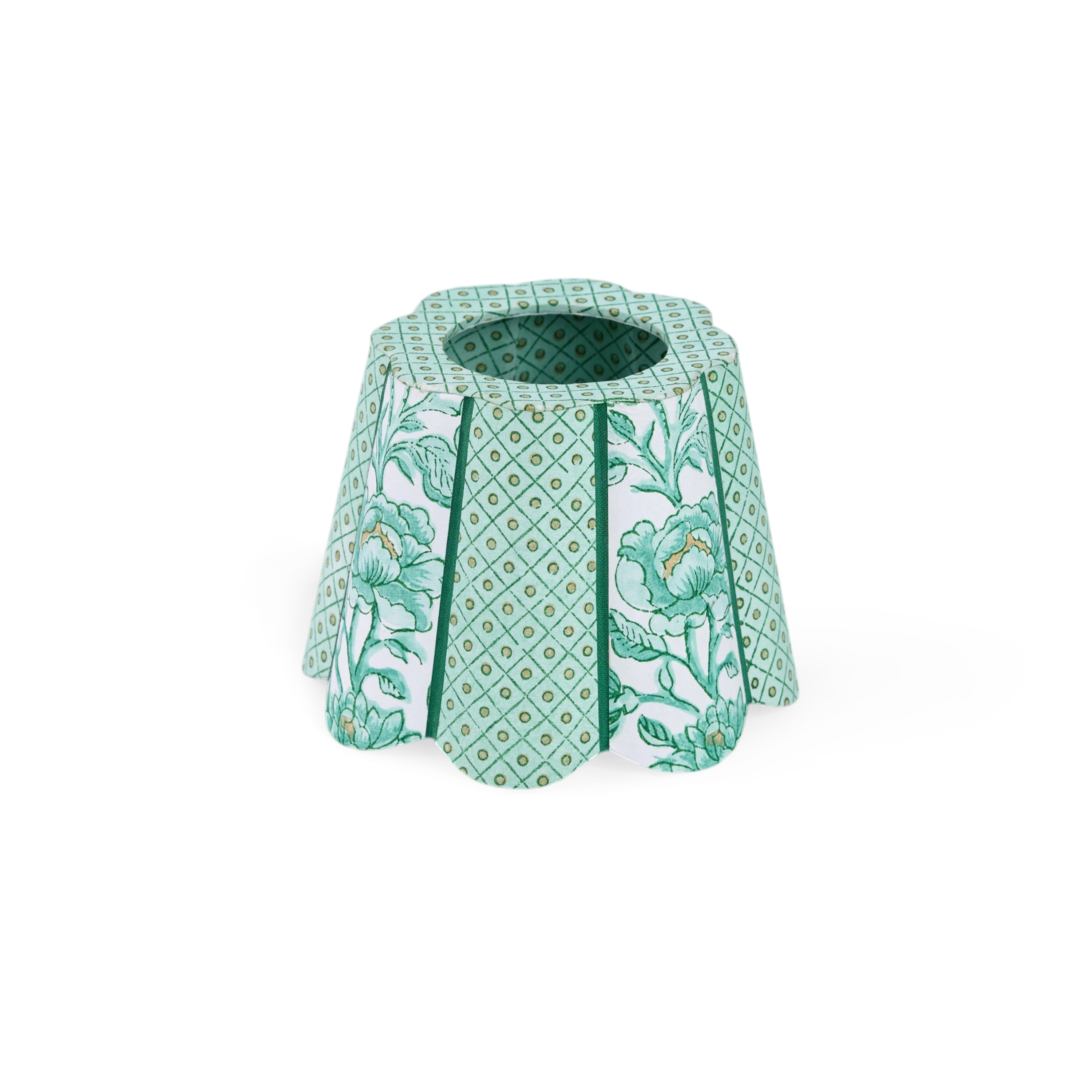 Celadon Green Blooming Trellis – Hand Block Printed Lampshade Cover (4" H x 5.5" W x 4" Ø | 100% Recycled Cotton Handmade Paper)