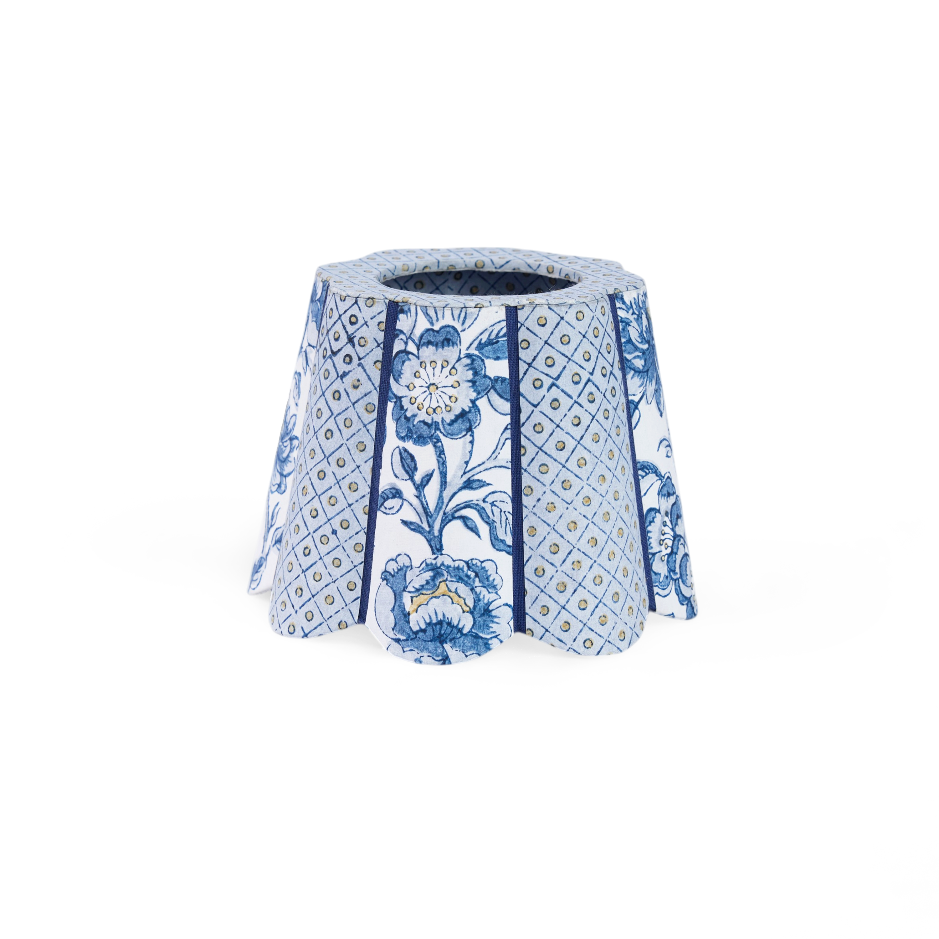 Harbor Blue Blooming Trellis – Hand Block Printed Lampshade Cover (4" H x 5.5" W x 4" Ø | 100% Recycled Cotton Handmade Paper)