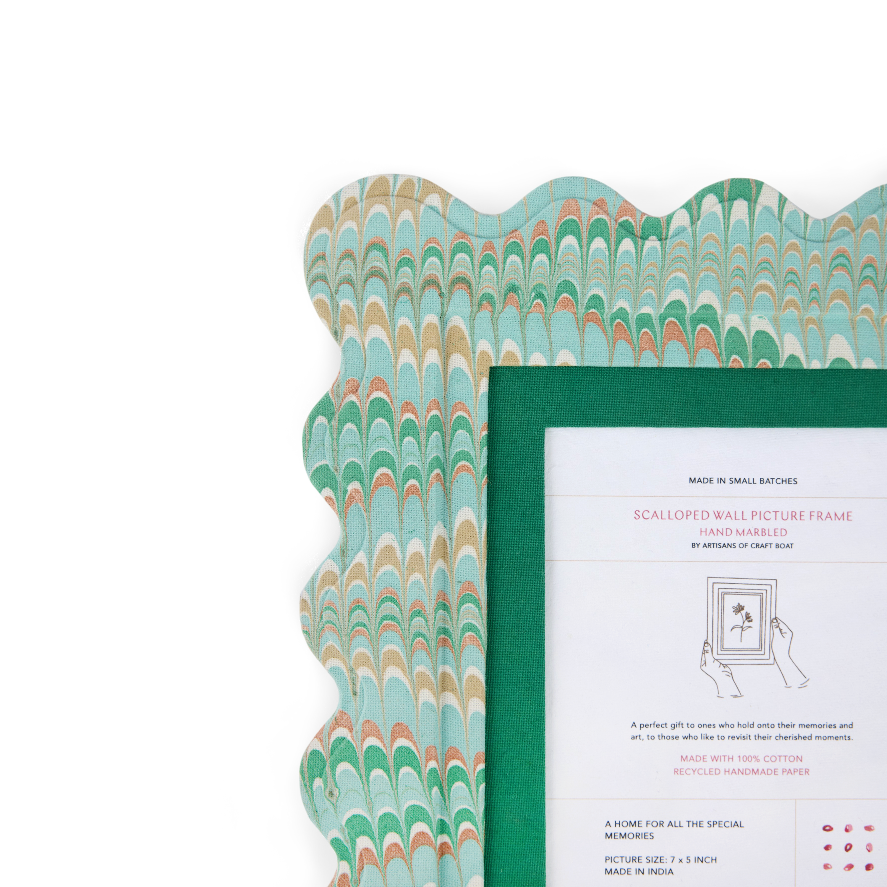 Celadon Green Mountain – Hand Marbled Scalloped Picture Frame | 12" x 10", fits 7" x 5" photo