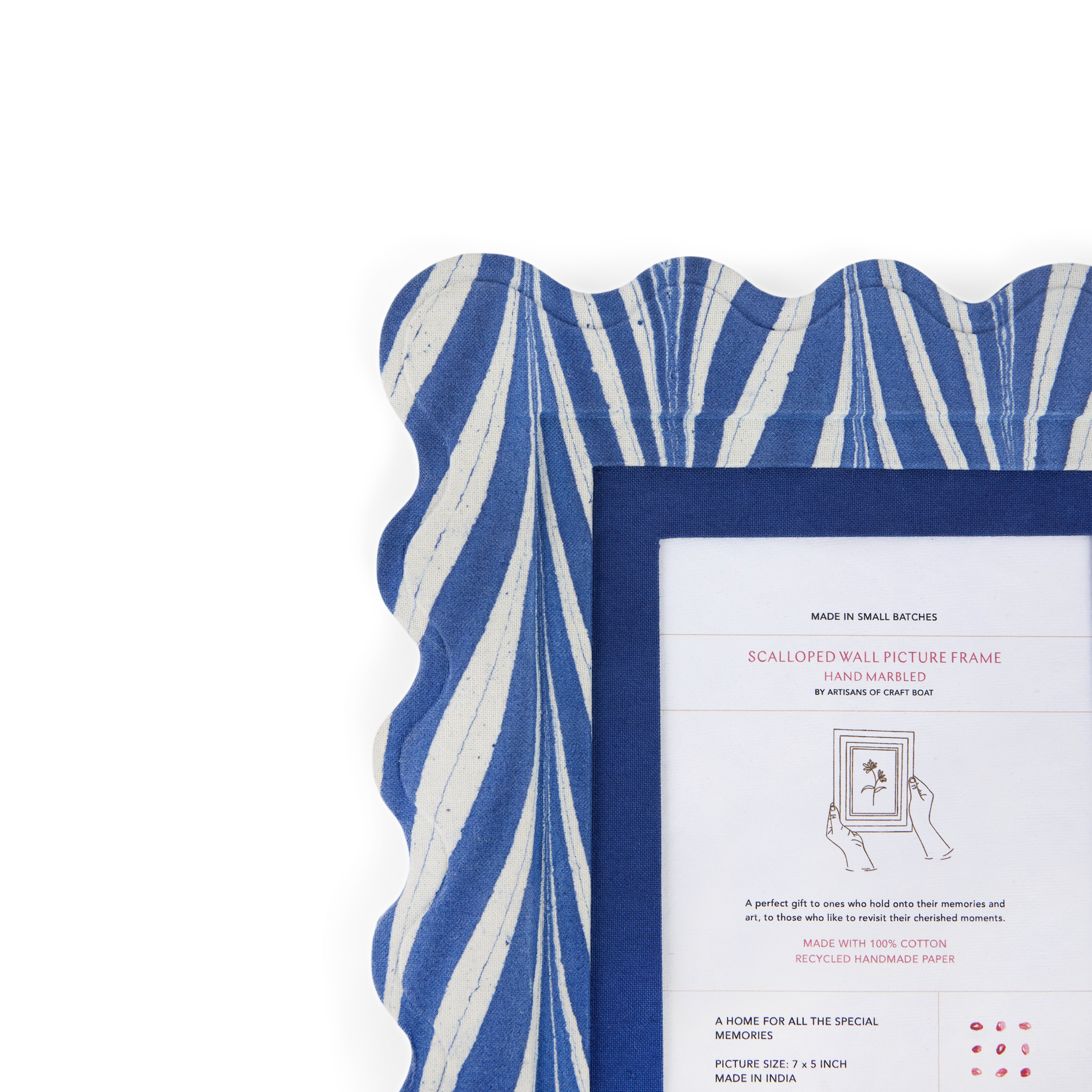 Harbor Blue Banyan – Hand Marbled Scalloped Picture Frame | 12" x 10", fits 7" x 5" photo