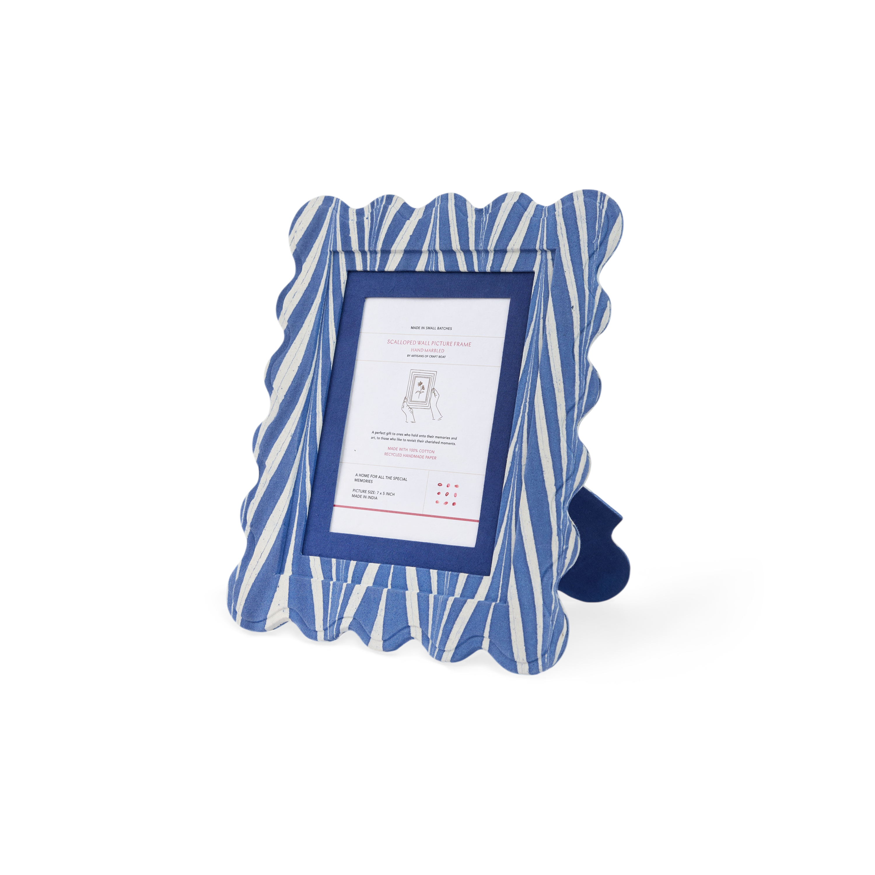 Harbor Blue Banyan – Hand Marbled Scalloped Picture Frame | 12" x 10", fits 7" x 5" photo