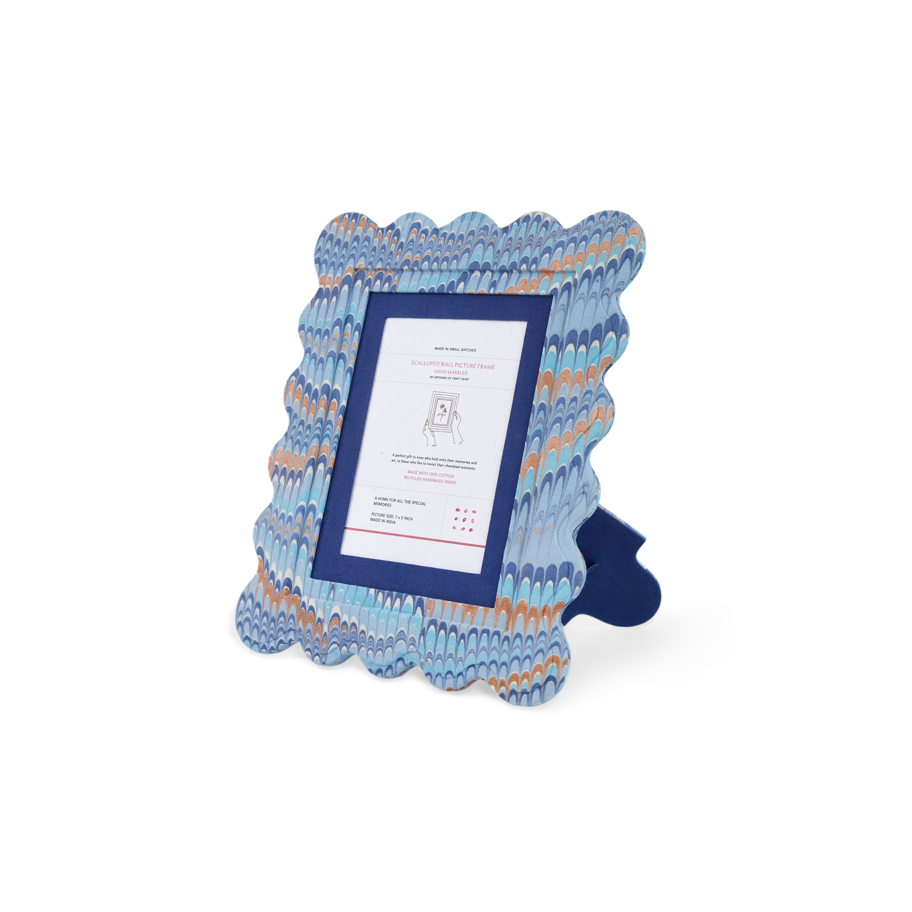Harbor Blue Mountain – Hand Marbled Scalloped Picture Frame | 12" x 10", fits 7" x 5" photo