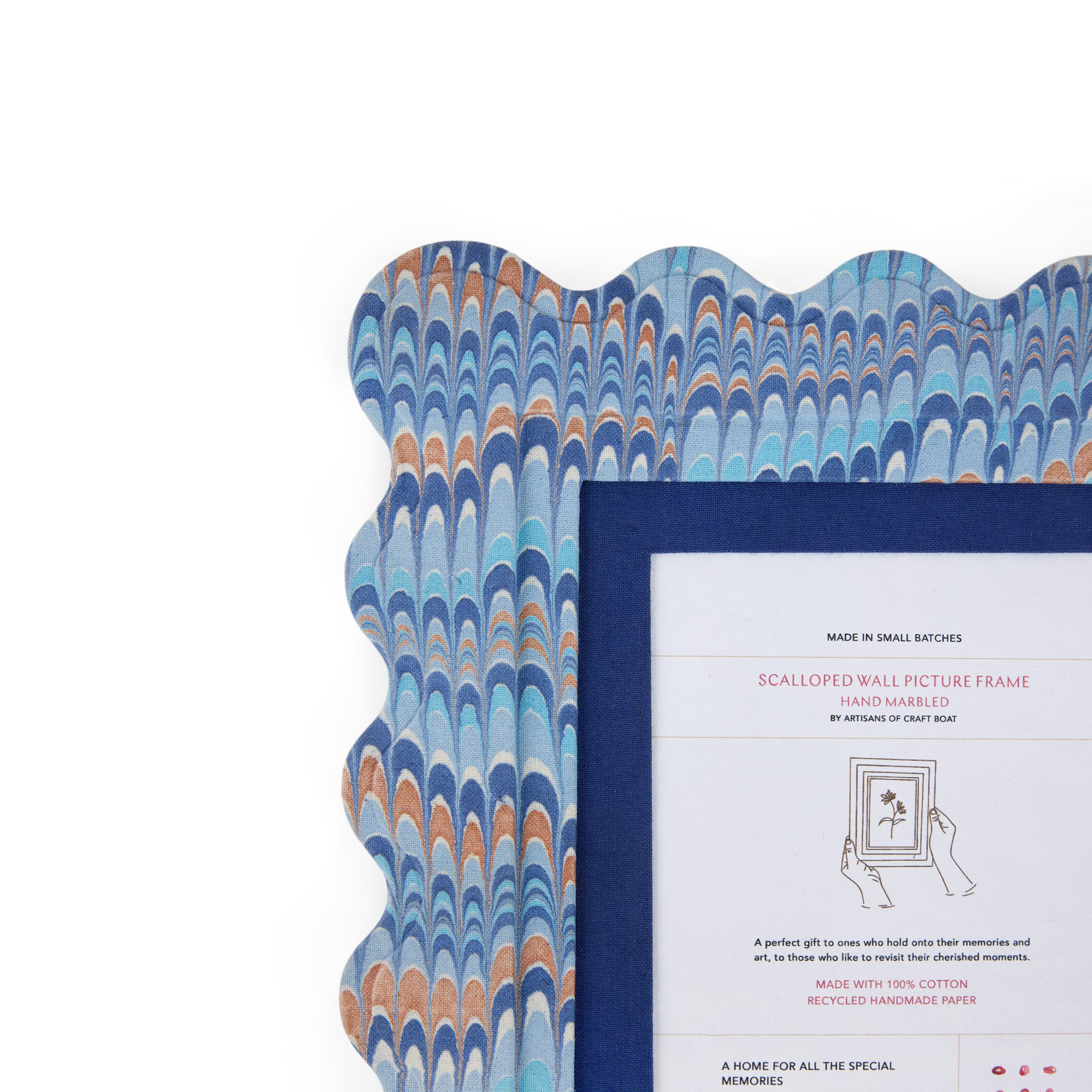 Harbor Blue Mountain – Hand Marbled Scalloped Picture Frame | 12" x 10", fits 7" x 5" photo