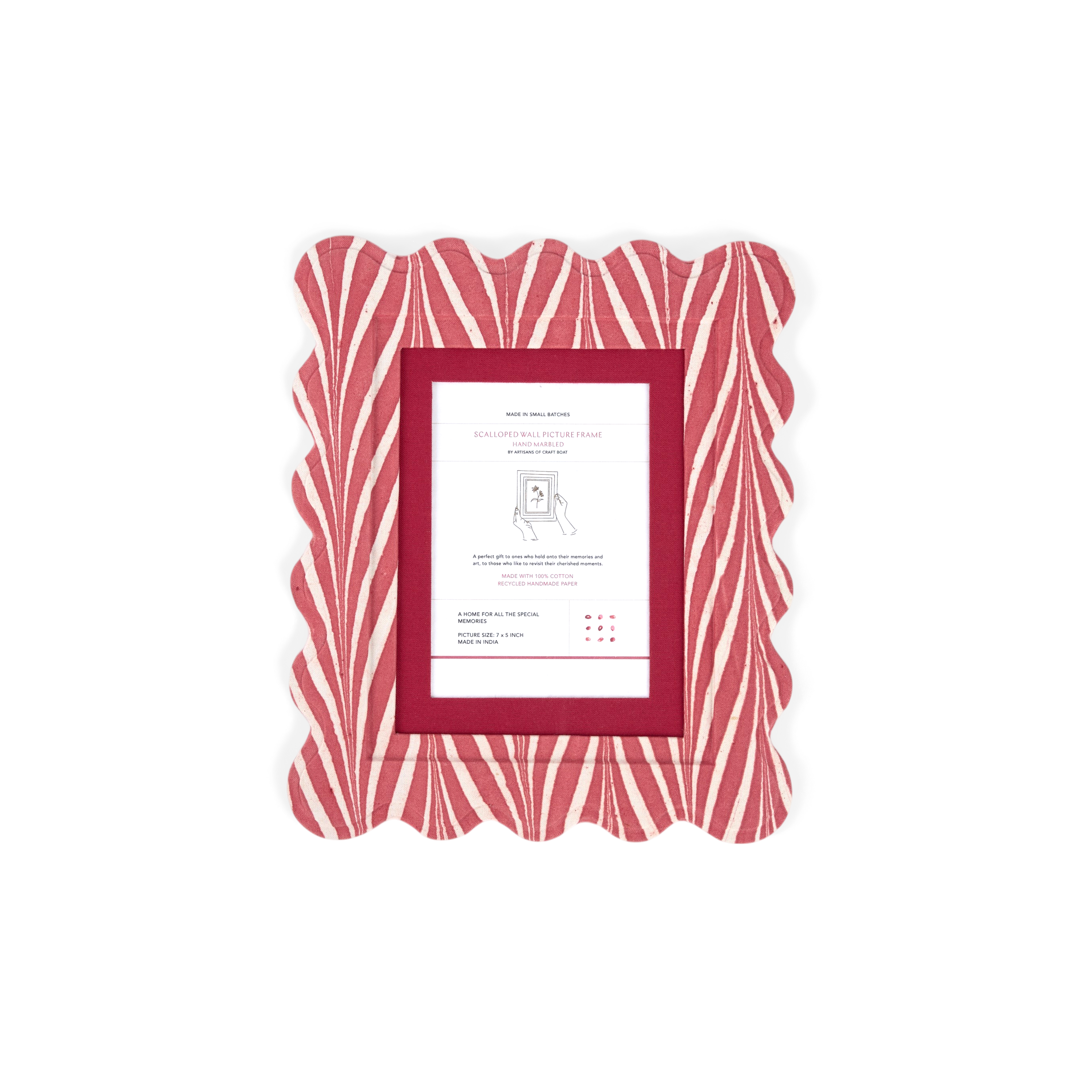 Garnet Red Banyan – Hand Marbled Scalloped Picture Frame | 12" x 10", fits 7" x 5" photo