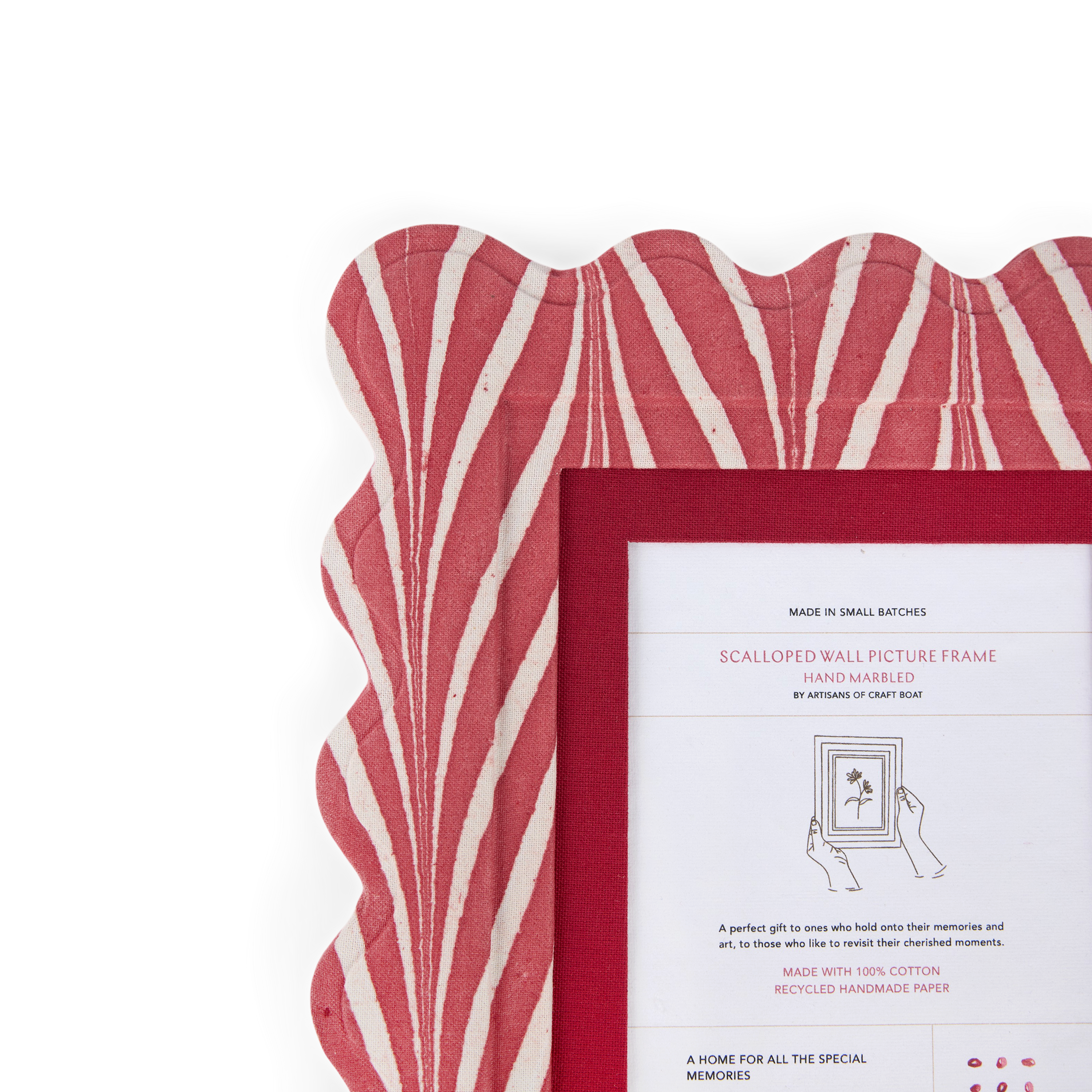Garnet Red Banyan – Hand Marbled Scalloped Picture Frame | 12" x 10", fits 7" x 5" photo