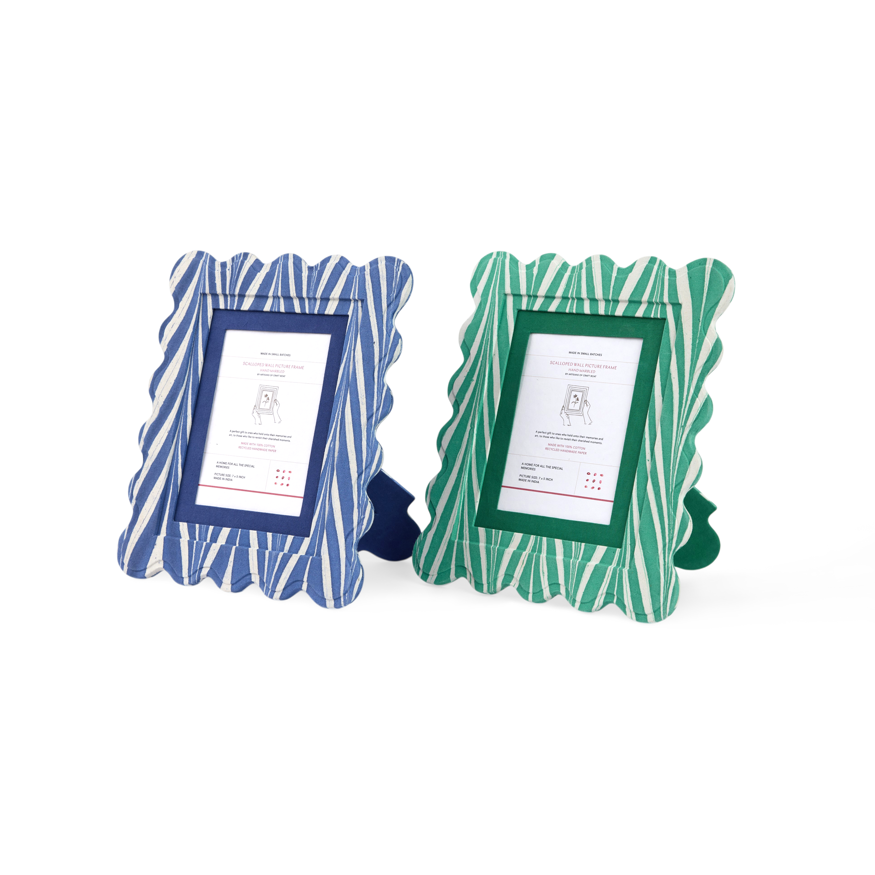 Harbor Blue Banyan – Hand Marbled Scalloped Picture Frame | 12" x 10", fits 7" x 5" photo