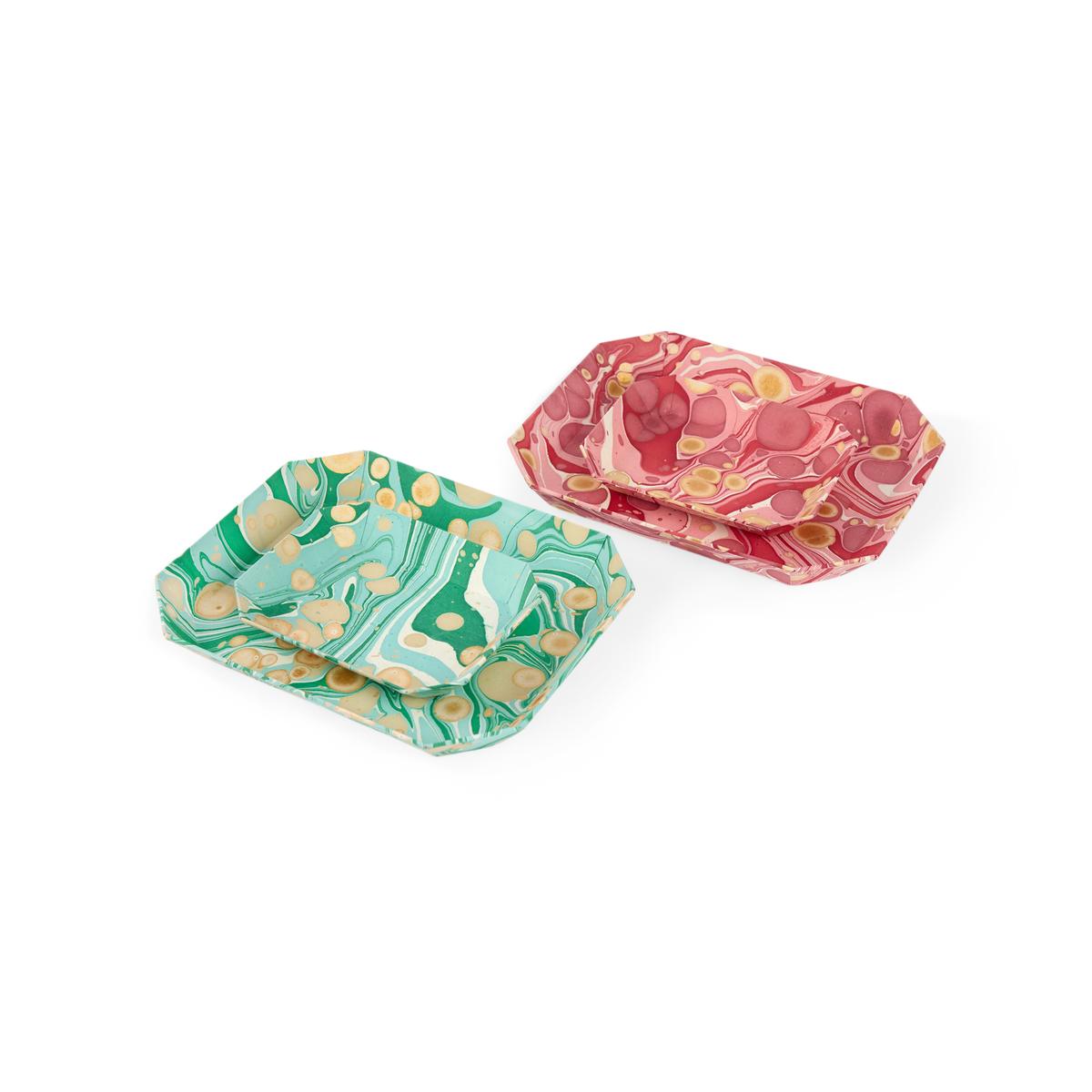 Celadon Green Pebble – Hand Marbled Octagon Tray Set (Set of 2) (Large: 9" x 11" x 1.5")