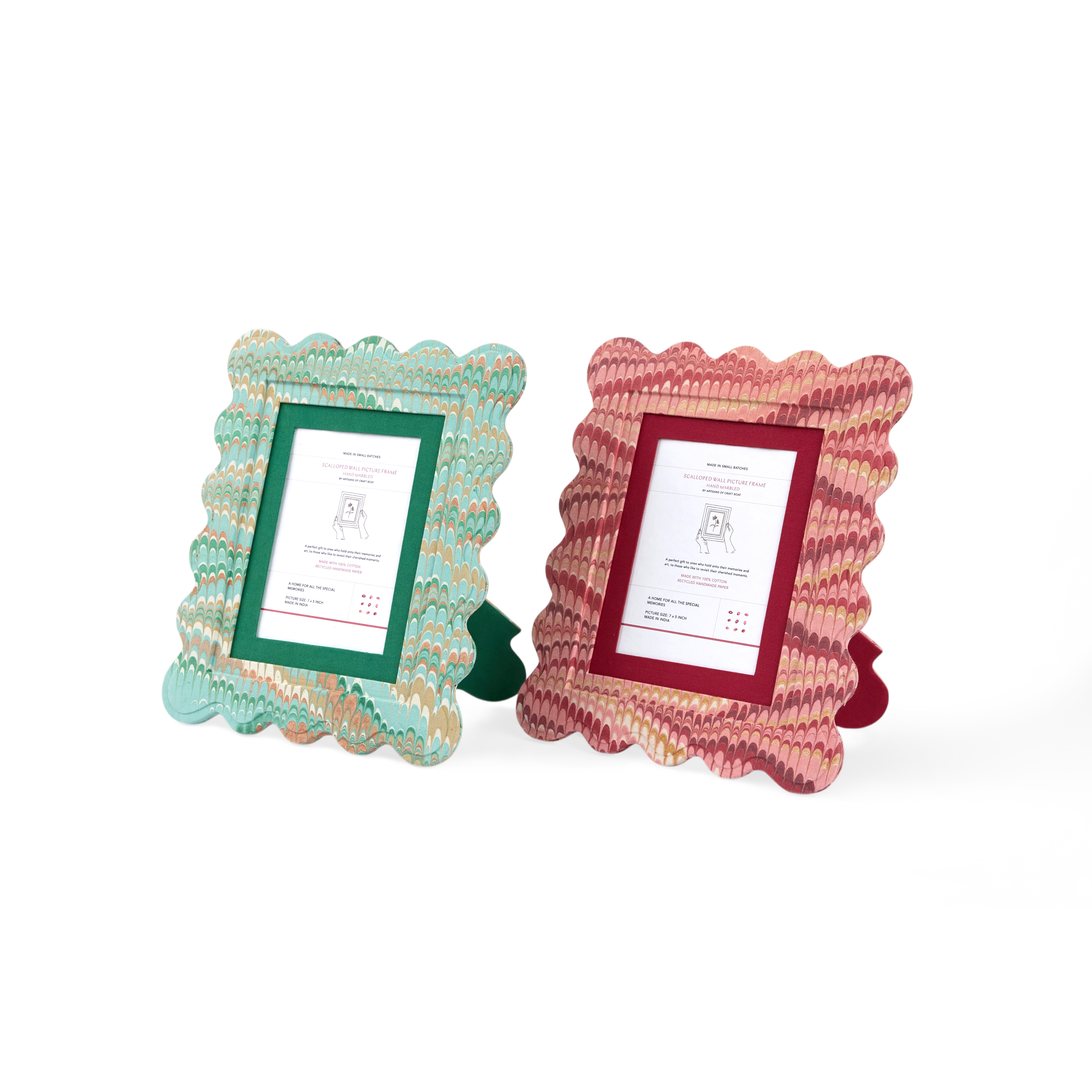 Garnet Red Mountain – Hand Marbled Scalloped Picture Frame | 12" x 10", fits 7" x 5" photo
