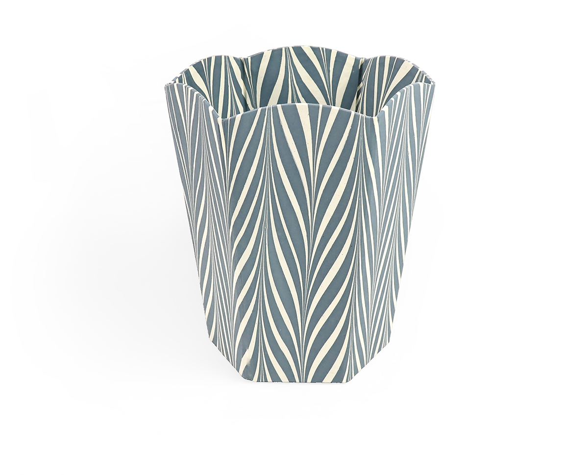 Indigo Current – Hand Marbled Scalloped Basket (9.5" W x 9.5" D x 12" H.)