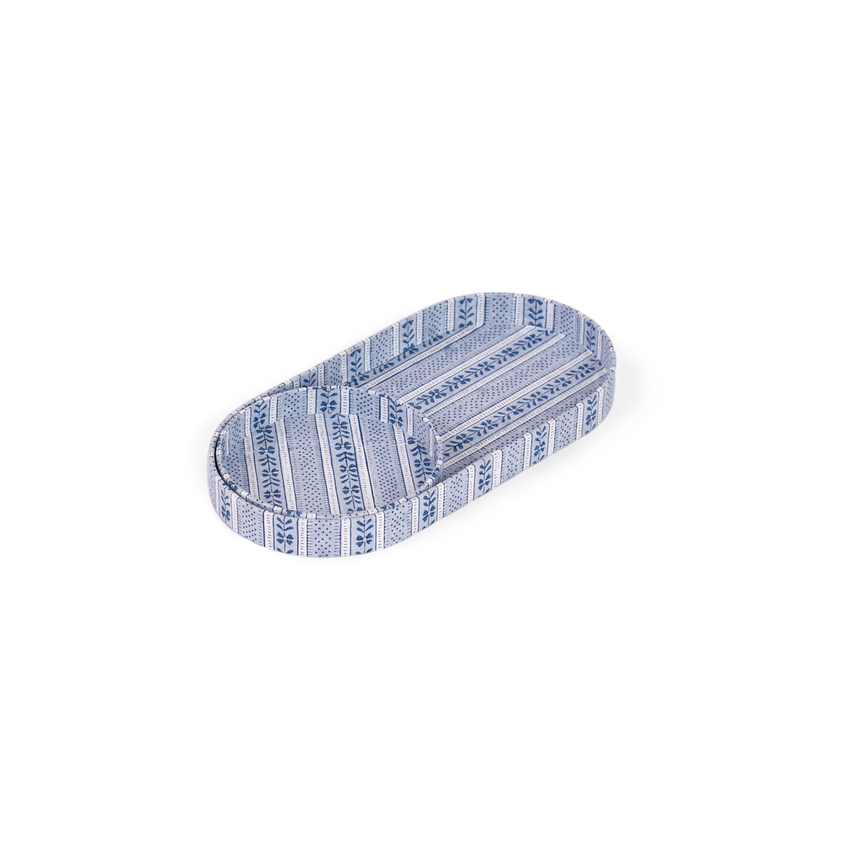 Harbor Blue Floral Stripe – Hand Block Printed Tray Set (Set of 2) (Large: 4.5" x 9" x 1") (Small: 4" x 4" x 0.6")