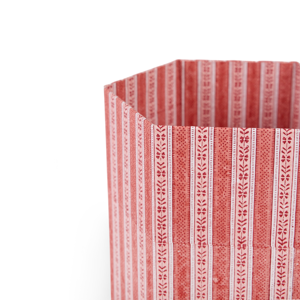 Garnet Red Floral Stripe – Hand Block Printed Collapsible Basket (9.5" x 9.5" x 10.5")